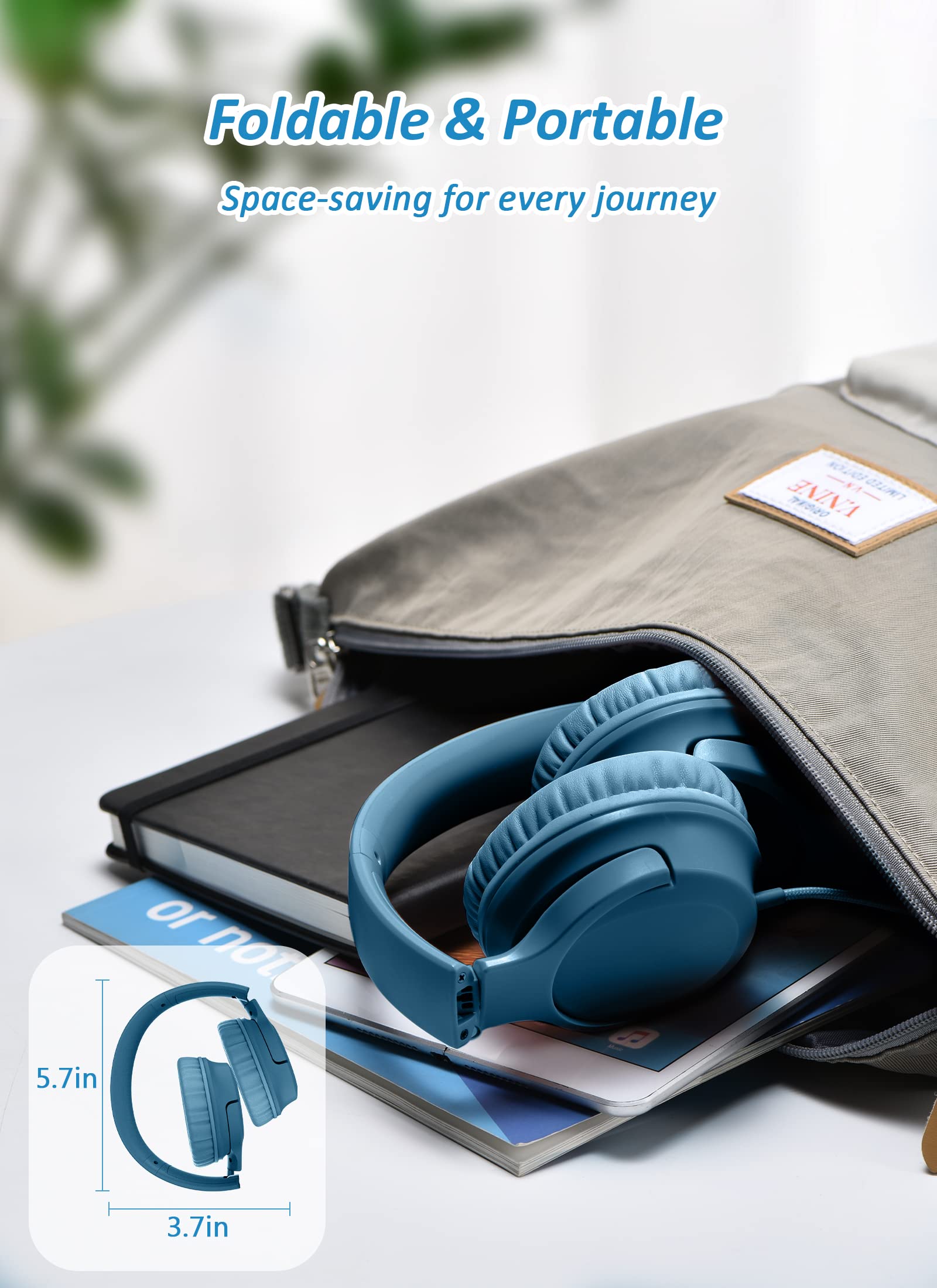 DyBaxa Kids Headphones Wired with 94dB Volume Limiter - Foldable Over-Ear Headset for Children, Safe for School, Online Classes & Travel - Compatible with Smartphones & Tablets via 3.5mm Jack (Dark Blue) - Perfect for Learning, Gaming & Airplane Use