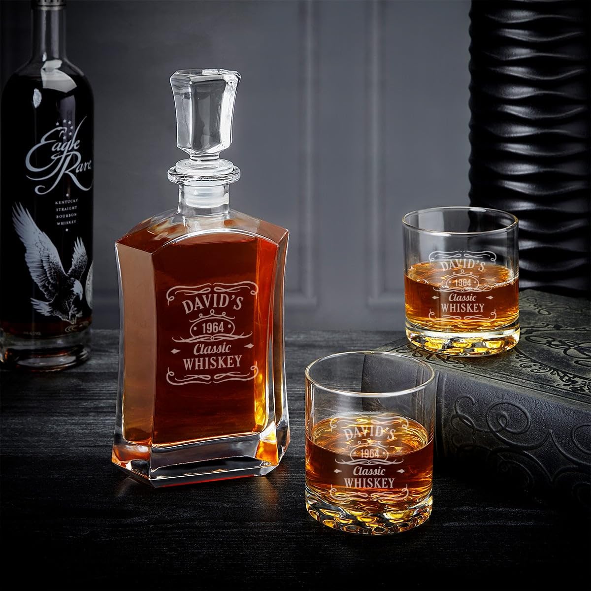 Personalized Engraved Whiskey Decanter Set with Tennessee Whiskey Wooden Sign - Custom Whiskey Gift Set for Men, Bourbon Lovers - Perfect for Home Bars, Weddings & Anniversary Gifts