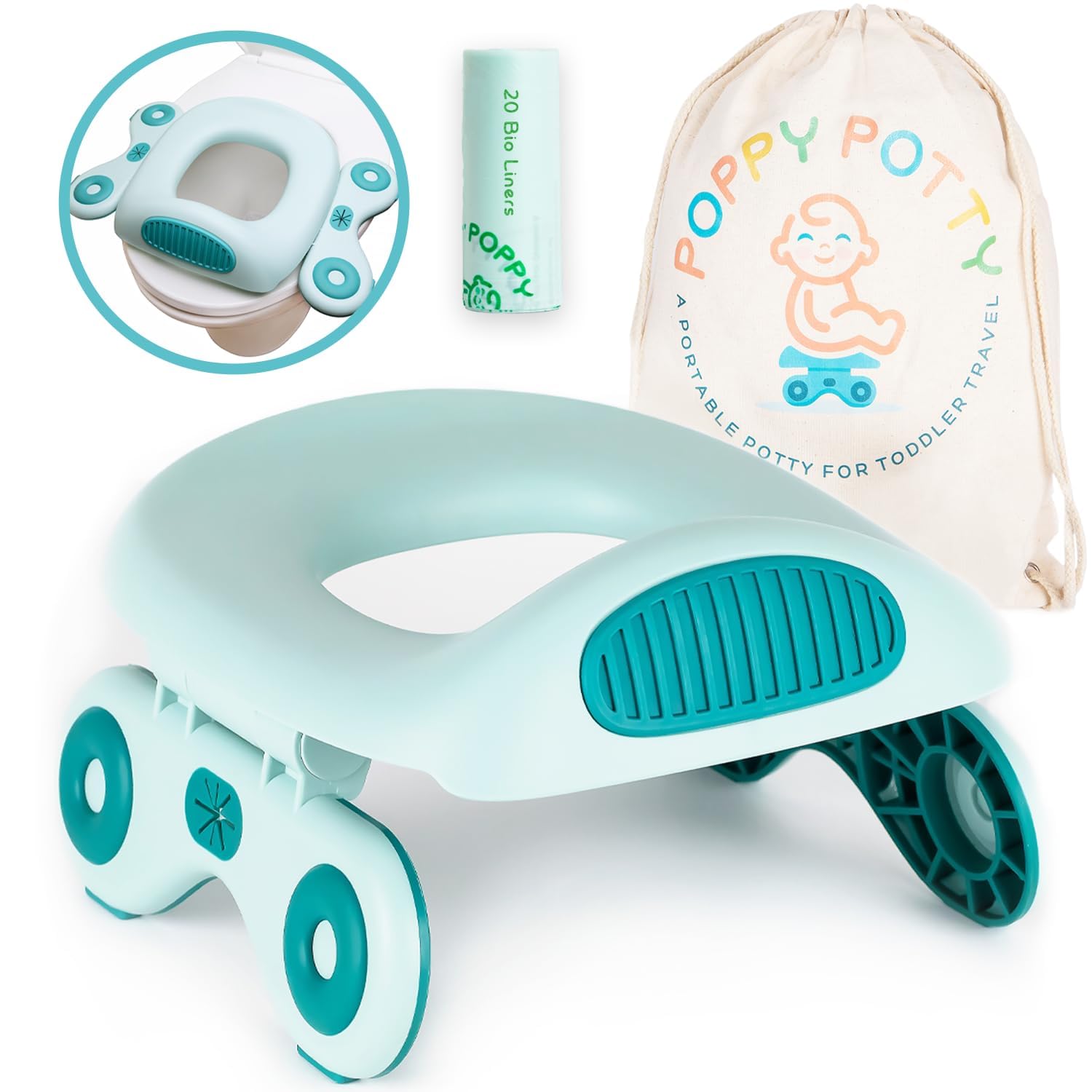 Portable Toddler Travel Potty Seat with 20 Disposable Liners & Carry Bag – Lightweight (<2lbs), 110lbs Weight Capacity – Kids Car Potty for Road Trips, Camping, Airplane Travel & Outdoor Adventures – Ideal for Family Vacations, Hiking, Emergency Use & Potty Training On-The-Go – Perfect for Roadside Stops, Theme Parks, Long Flights, and Beach Days