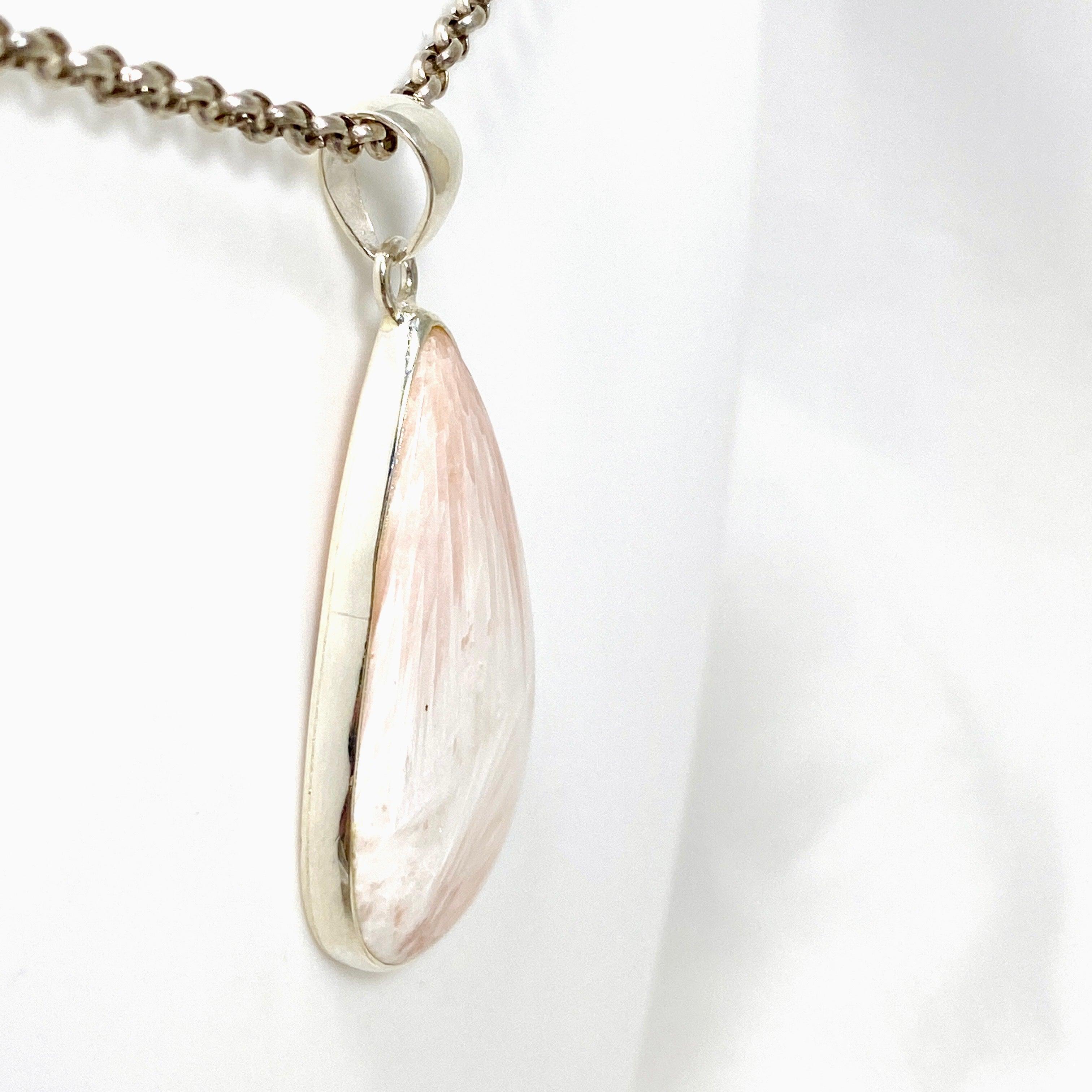 Natural Peach Scolecite Teardrop Pendant Necklace KPGJ4521 - Elegant Healing Crystal Jewelry for Meditation, Energy Balancing & Spiritual Gifts