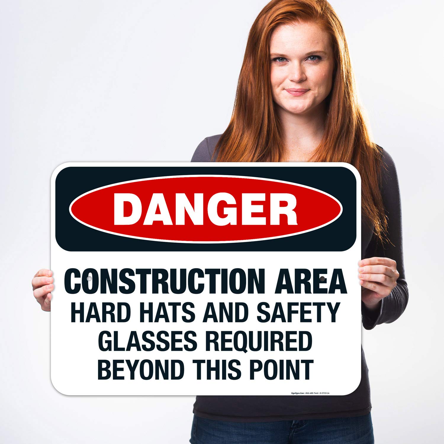 OSHA Compliant Construction Safety Sign - Hard Hats & Safety Glasses Required Beyond This Point - 18x24 Inch Rust-Free .063 Aluminum Sign - Fade Resistant for Indoor/Outdoor Use - Made in USA - Perfect for Construction Sites, Warehouses & Industrial Areas