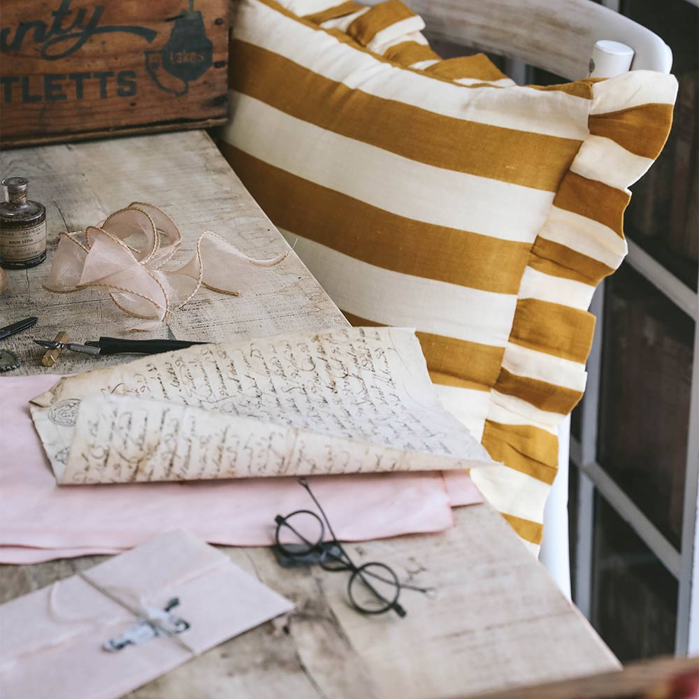 Premium Linen Pillow Cover - Soft & Breathable Ochre Stripe Design - Perfect for Bedroom, Living Room & Home Decor