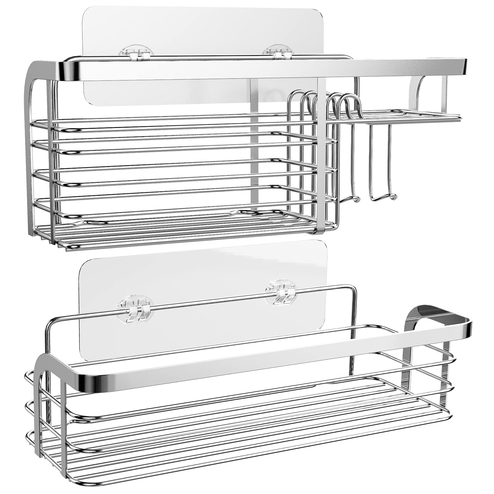 Stainless Steel Shower Caddy 2-Pack - No Drill Adhesive Bathroom Organizer Shelf for Shampoo, Conditioner & Toiletries - Silver Shower Storage Rack - Perfect for Small Bathrooms & Apartment Showers