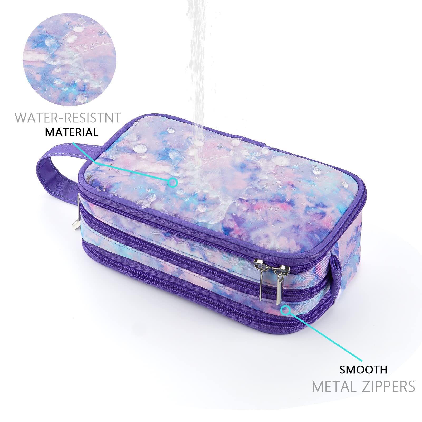 Waterproof Tie Dye Purple Travel Toiletry Bag for Girls & Teens - Hanging Cosmetic Makeup Organizer for Bathroom, School, Camping & Vacation Essentials