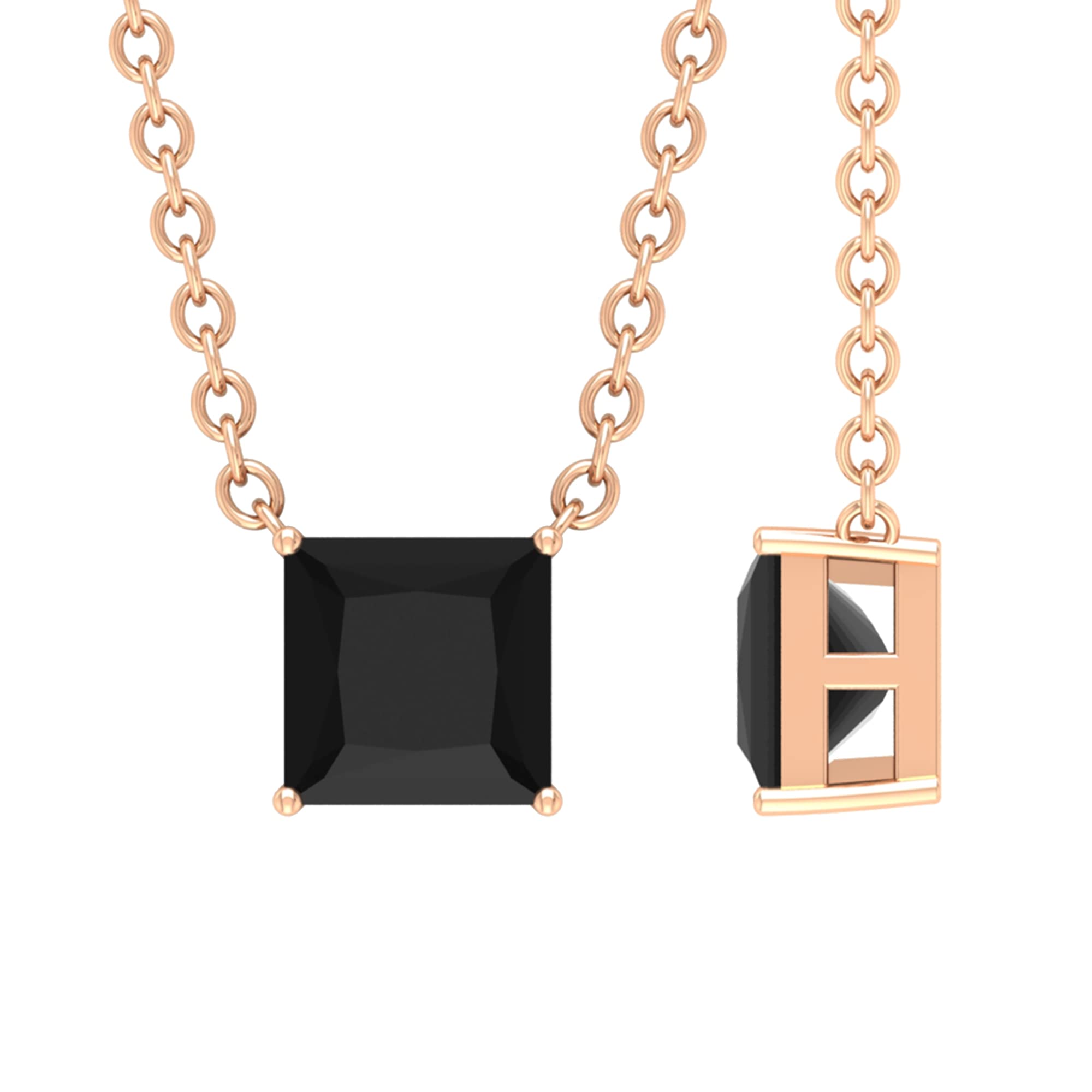 1/2 CT Black Diamond Solitaire Necklace - 4.5mm Princess Cut April Birthstone Jewelry - 14K Solid Gold Pendant with Chain - Elegant Gift for Women, Anniversary & Special Occasions