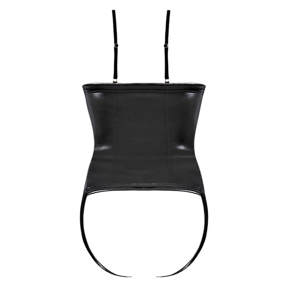 Exposed Liquid Onyx Wet Look Zip-Up Stirrup Waist Cincher for Curvy Women - Perfect for Shapewear, Corset Fashion & Burlesque Costumes