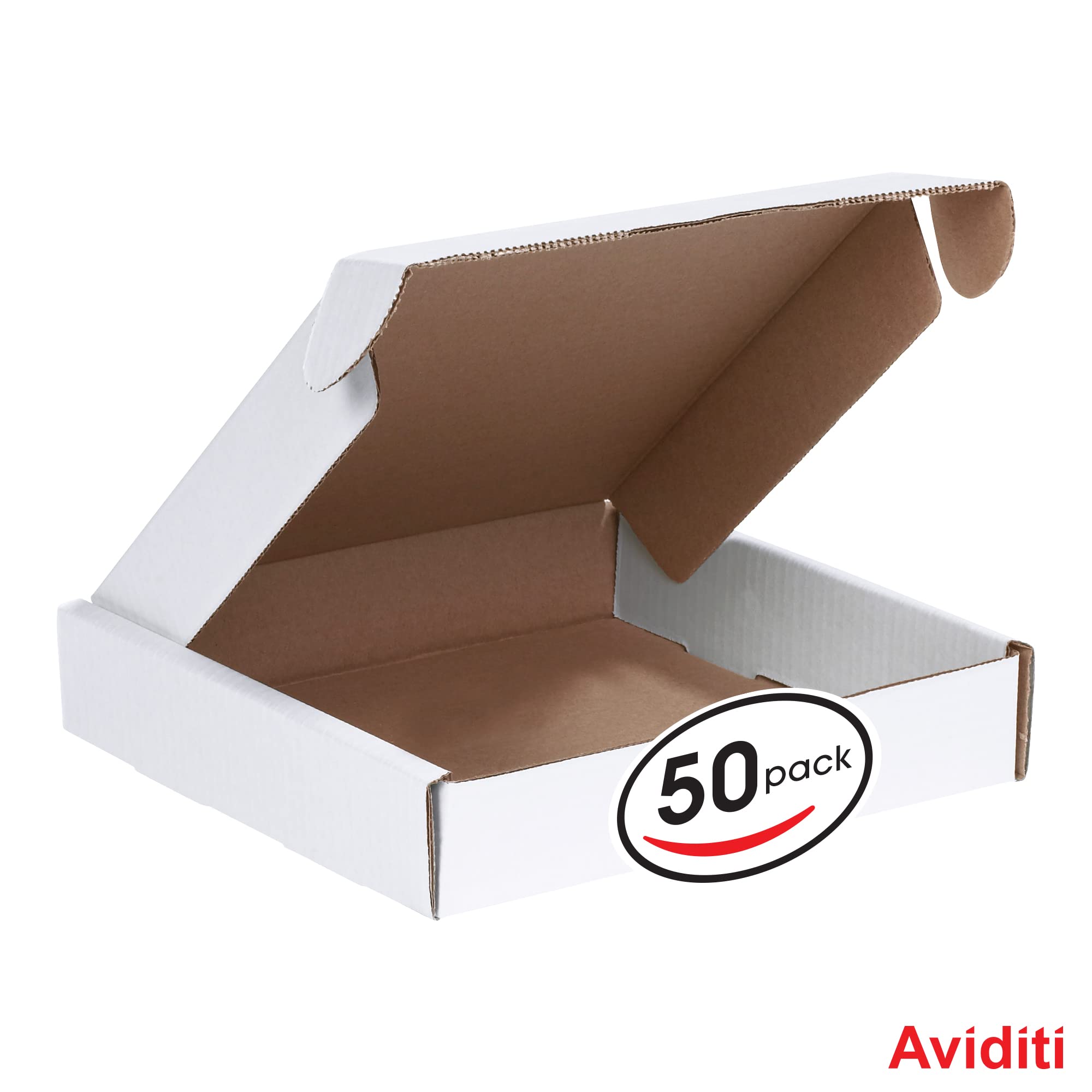 Aviditi White Deluxe Literature Mailing Boxes - 10x10x2 Inches, Pack of 50 | Crush-Proof Shipping & Mailing Boxes for Books, Documents & Storage | Perfect for Small Business, Office & E-commerce Packaging