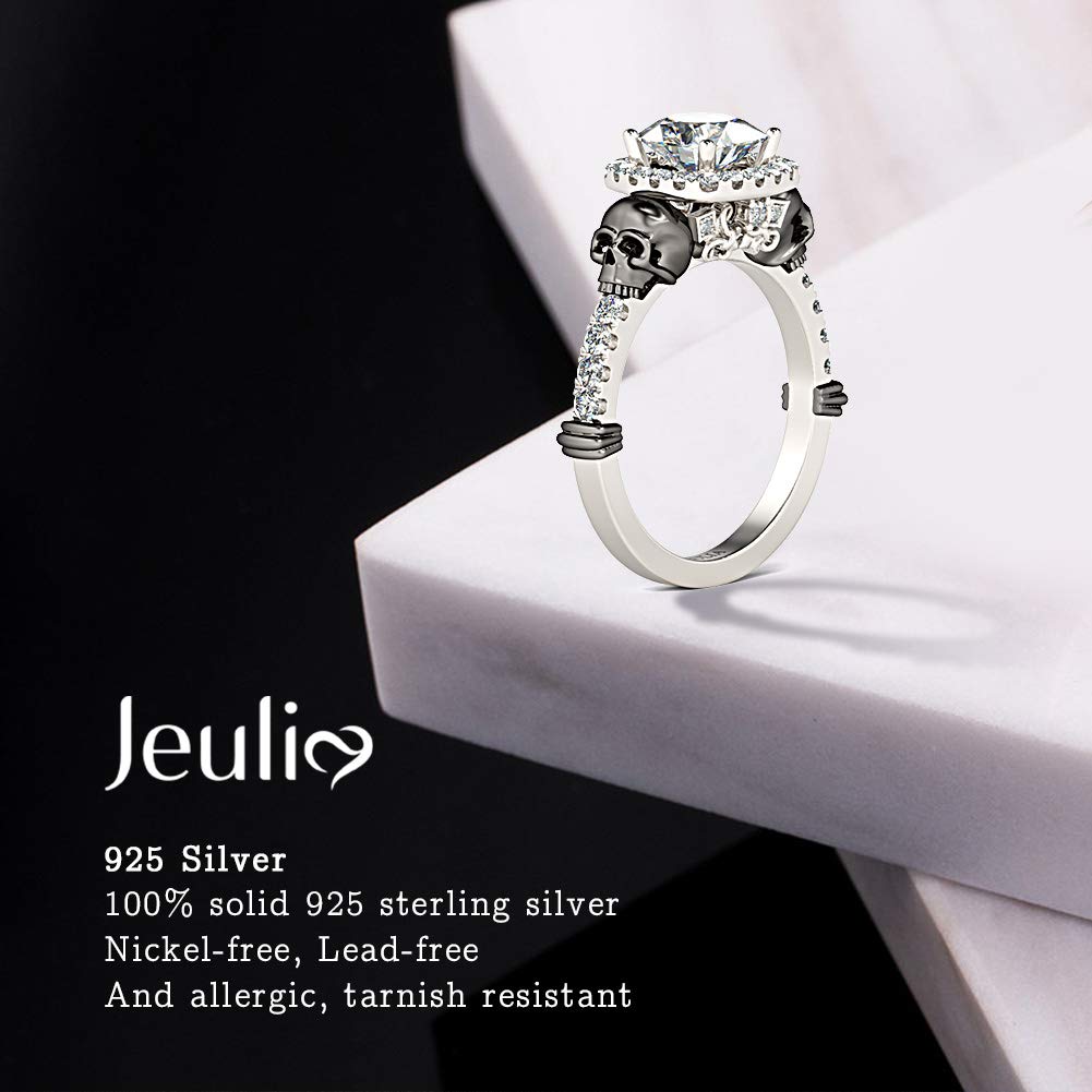 Jeulia Women's 3.4 Carat Cushion Cut Engagement Ring - 925 Sterling Silver Halo Skull Design, Anniversary Promise Wedding Eternity Band - Romantic Jewelry Gift for Her - Perfect for Proposals, Weddings & Special Occasions