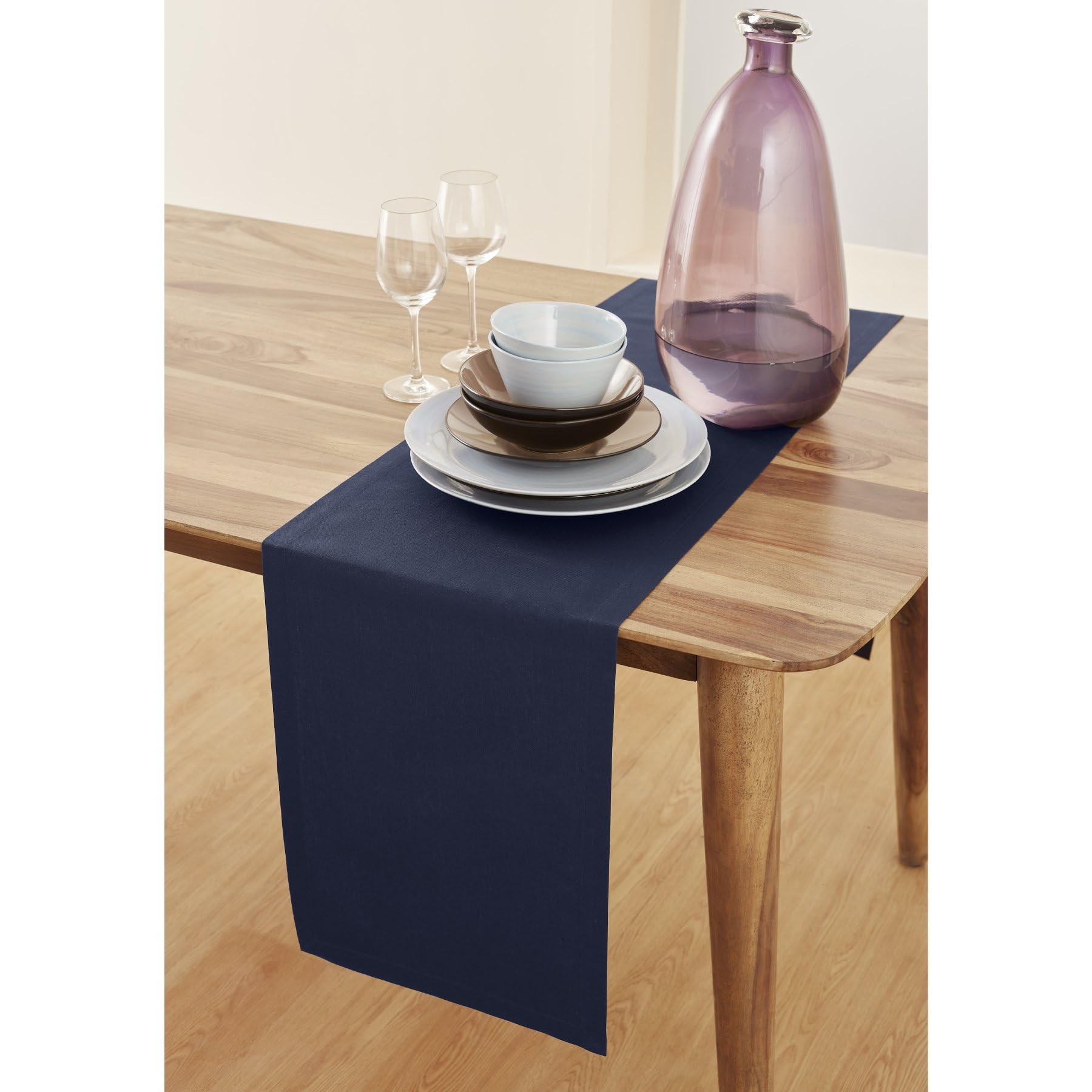 Solino Home 72 Inch Cotton Linen Table Runner - Navy Blue & White Striped Dining Table Decor for Weddings, Parties, Spring & Easter | Perfect for Farmhouse, Rustic & Boho Home Decor