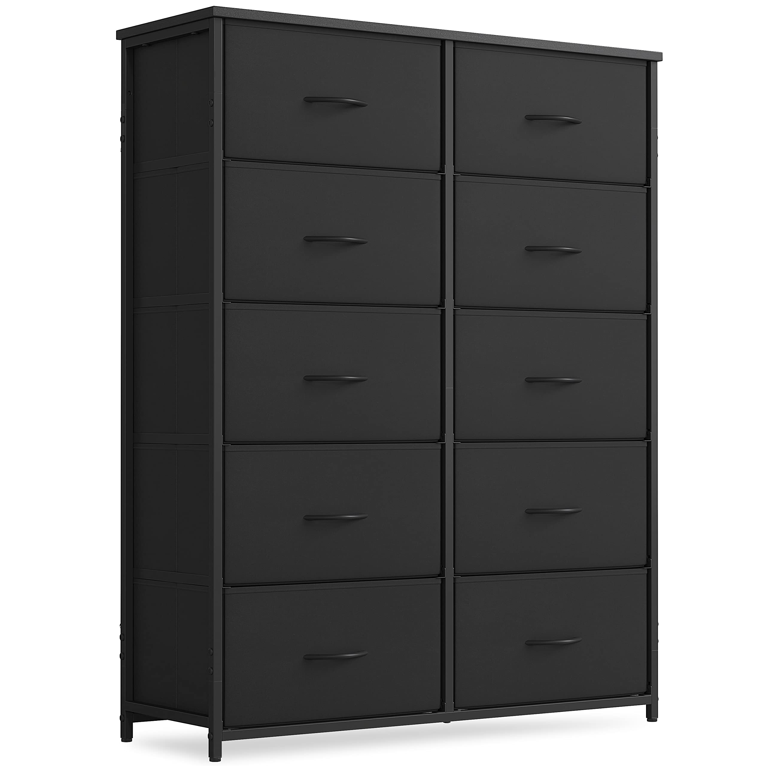 CubiCubi 10-Drawer Dresser for Bedroom - Tall Wide Storage Organizer with Sturdy Steel Frame & Wood Top, Dark Black - Perfect for Bedroom, Hallway, Closet & Dorm Organization