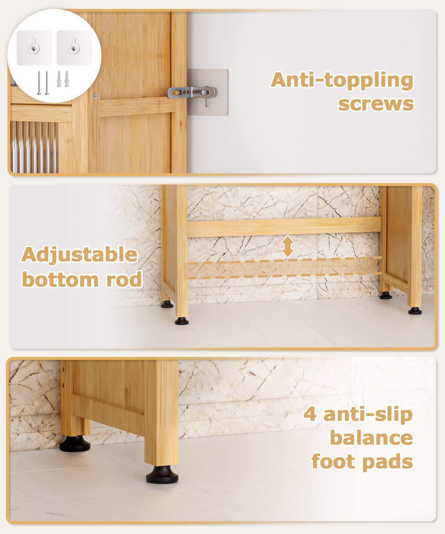 Over The Toilet Storage Cabinet with Drawer & Flip Door - Bamboo Bathroom Organizer Shelf | Anti-Tip Design, Waterproof Feet | Freestanding Space Saver for WC (Natural) - Perfect for Small Bathrooms, Apartments & Powder Rooms