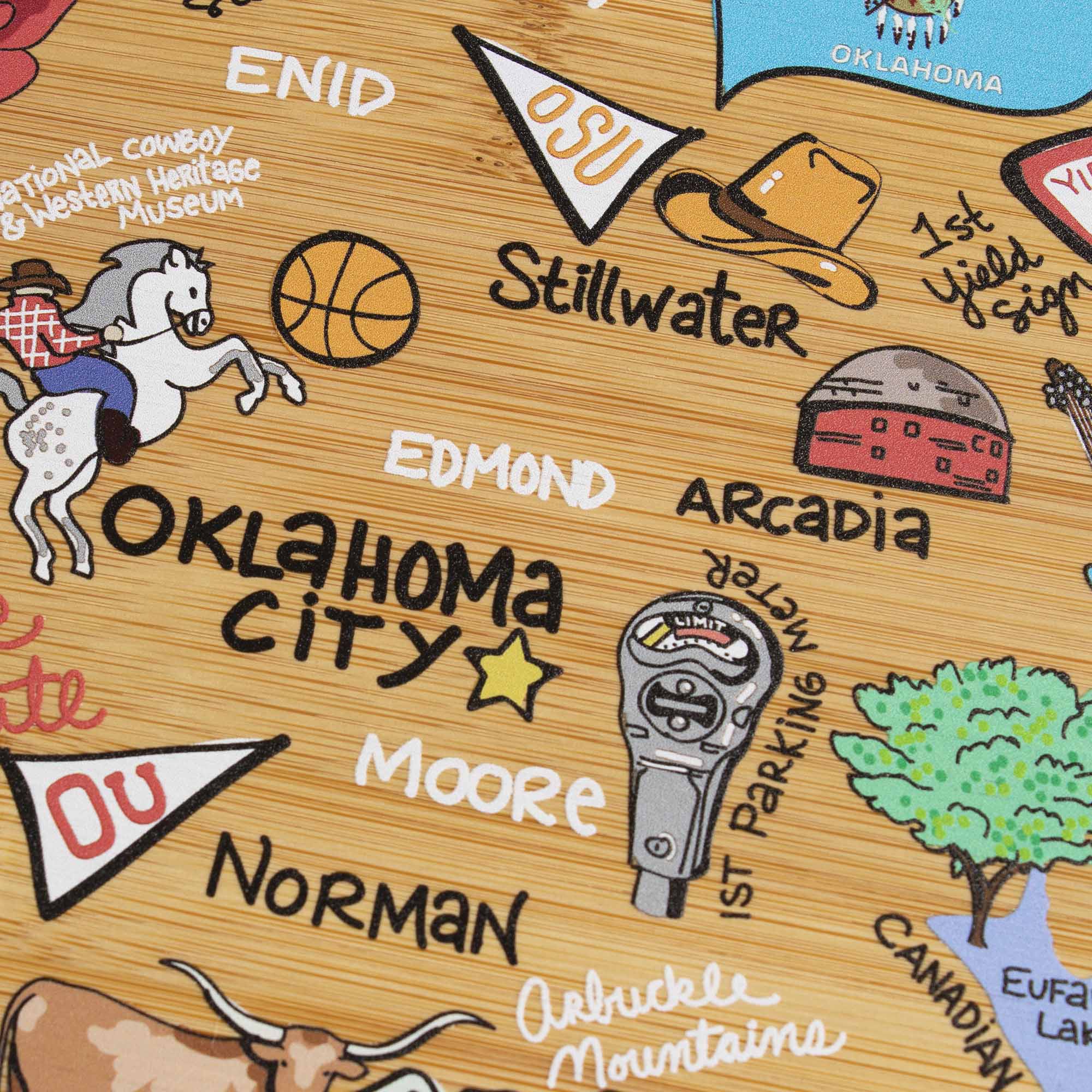 Premium Oklahoma-Themed Wooden Cutting Board with Fish Kiss™ Artwork - Perfect for Kitchen Decor, Gift Giving, and Food Preparation