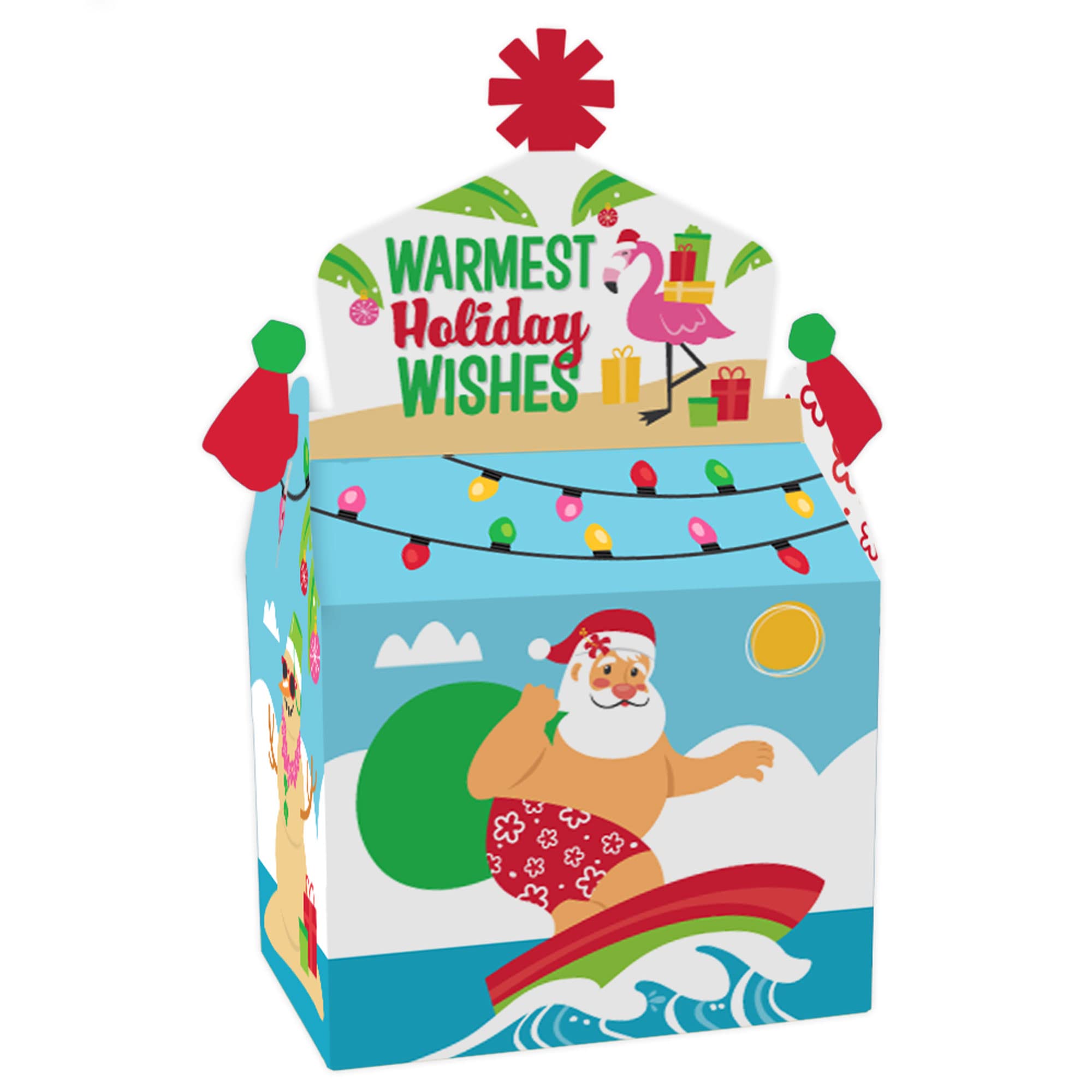 Tropical Christmas Treat Box Party Favors - Set of 12 Beach Santa Holiday Goodie Gable Boxes for Beach Themed Parties, Christmas Celebrations & Holiday Gift Giving