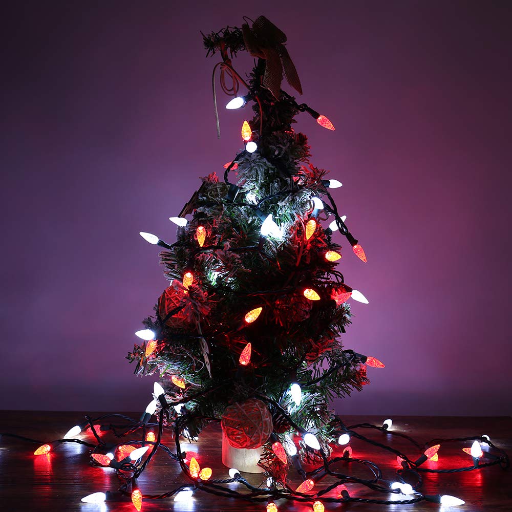 Brizled LED Christmas Lights - 2 Pack 33ft 100 LED Red & White C5 Faceted Bulbs, Connectable 120V UL Certified Indoor/Outdoor Holiday Lights for Christmas Tree, Roof, Party & Home Decor | Perfect for Holiday Lighting, Winter Decorations & Festive Celebrations