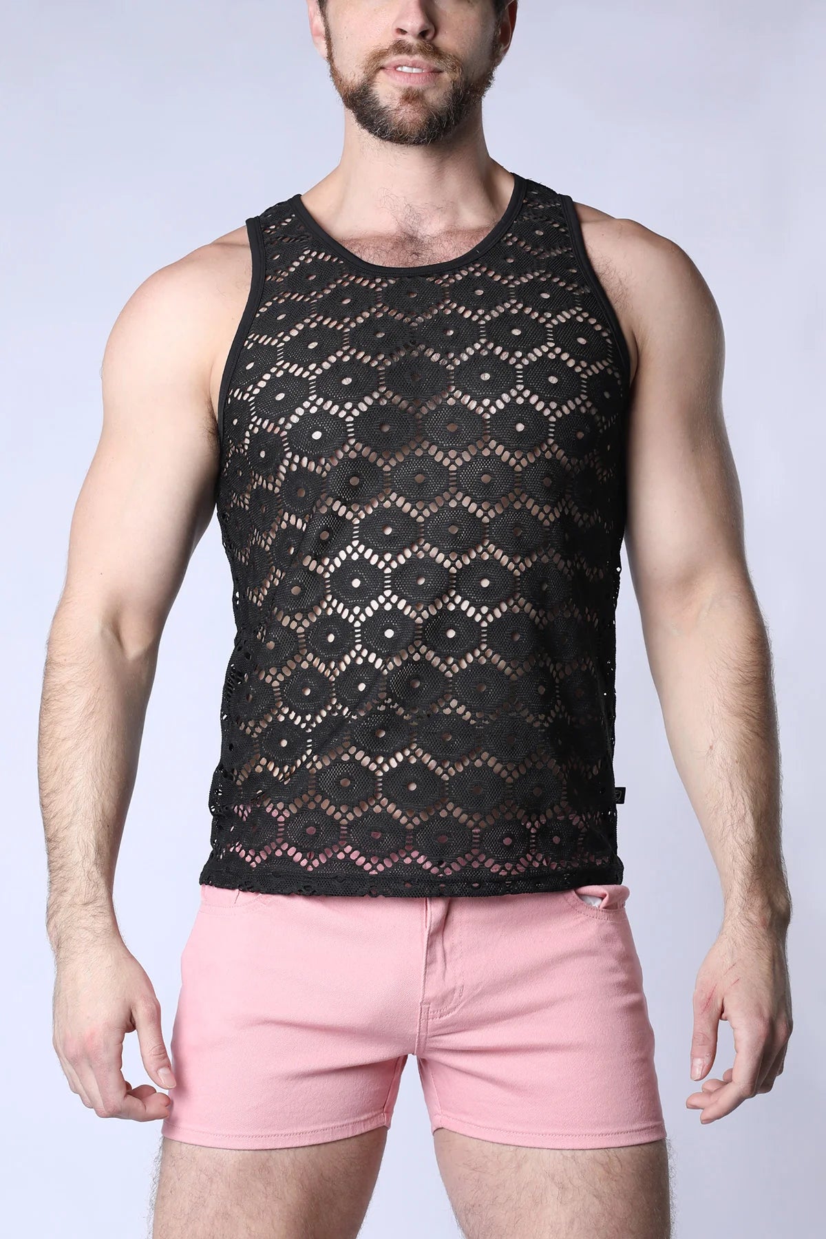 Timoteo Palermo Mesh Crochet Tank Top for Women - Breathable Black Summer Blouse, Perfect for Beach, Vacation & Casual Outings