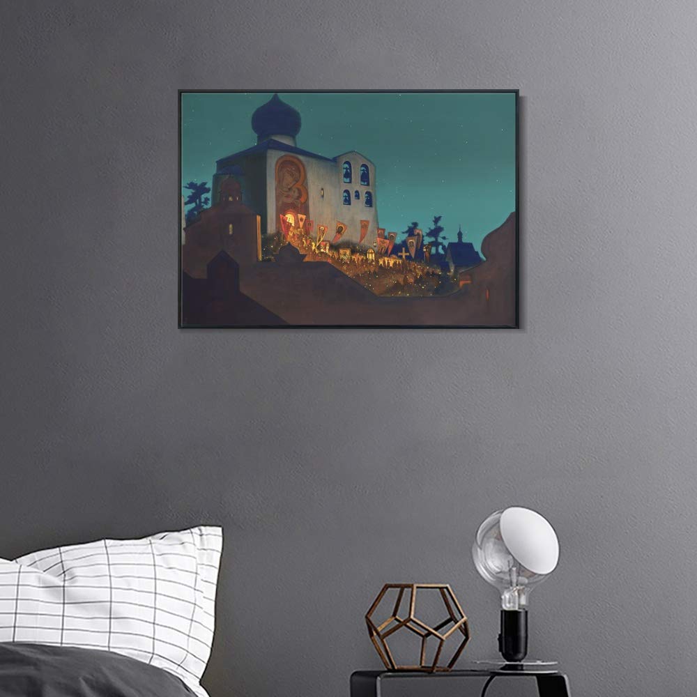 INVIN ART Framed Canvas Giclee Print - Russian Easter 1924 by Nicholas Roerich - Wall Art for Living Room & Home Office Decor (20x28 Inches, Black Slim Frame) - Perfect for Easter Decorations & Art Lovers Gifts