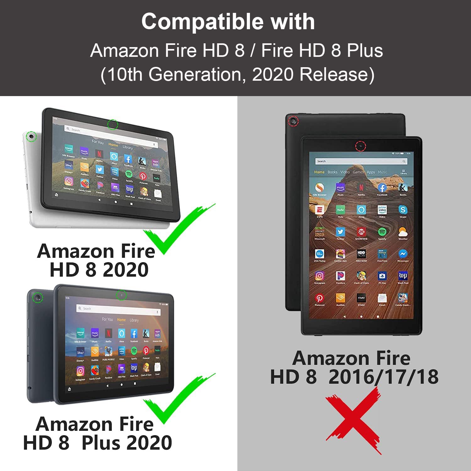 Premium PU Leather Case for All-New Kindle Fire HD 8/Fire HD 8 Plus Tablet (10th Gen, 2020) - Card Slot & Pencil Holder - Perfect for Work, Travel, and Reading Protection