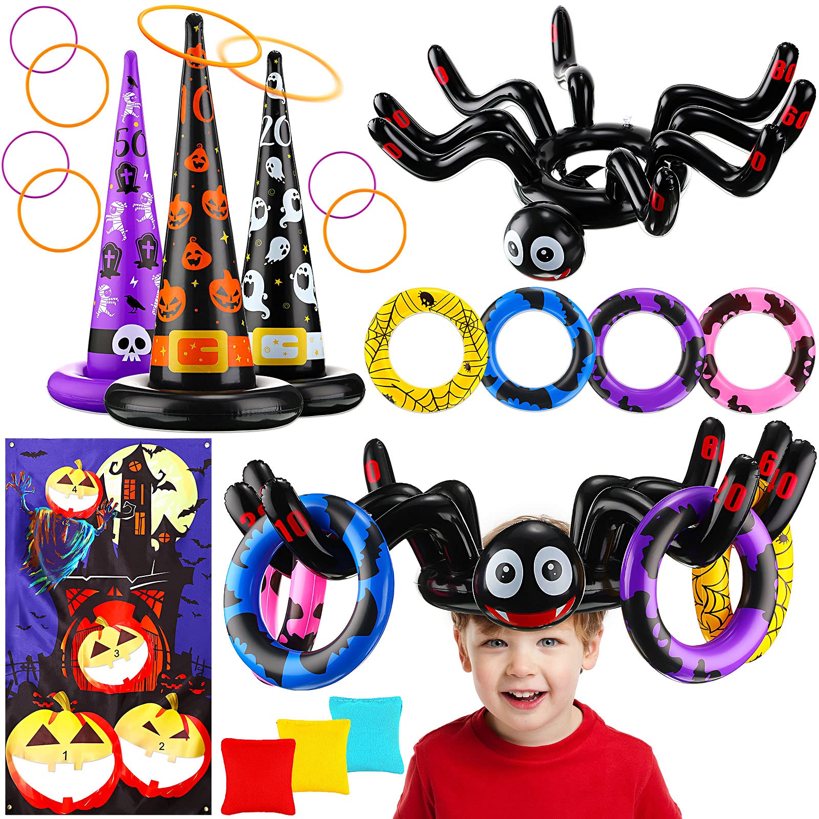 Halloween Toss Game Set with Witch Hat & Pumpkin Rings - Outdoor Party Games