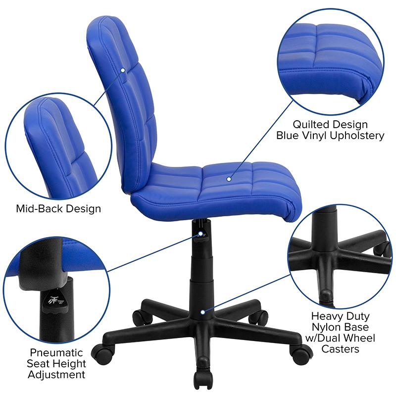 FLASH Clayton Mid Back Black Quilted Vinyl Swivel Task Office Chair with Arms - Ergonomic Desk Chair for Home Office, Computer Workstation & Conference Room