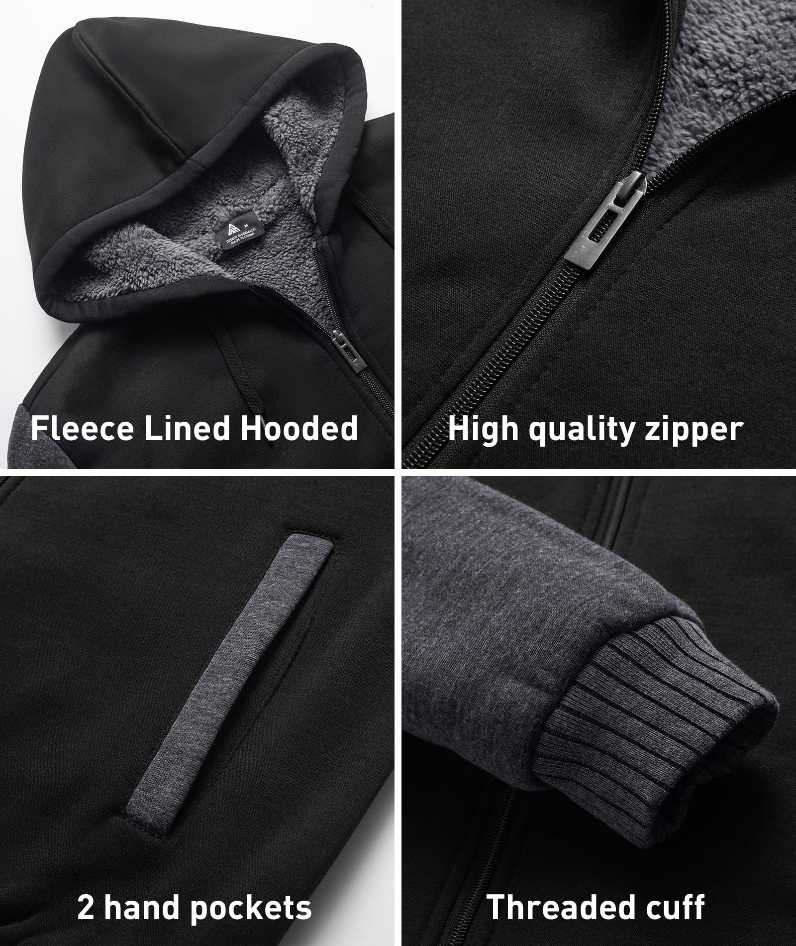 Men's Heavyweight Fleece Full Zip Hoodie - Thick Sherpa Lined Hooded Jacket for Winter | Warm Outdoor Workwear & Casual Streetwear