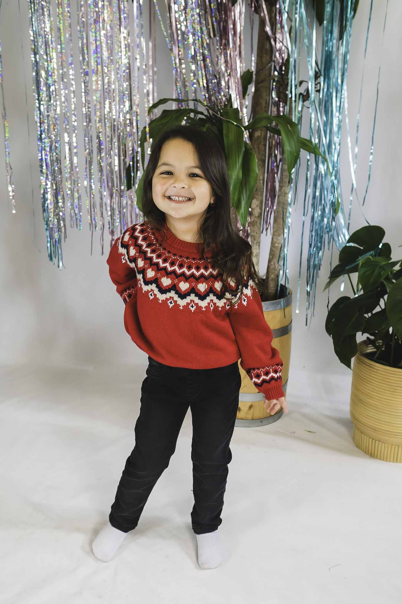 Cherry Jacquard Jumper for Girls - Stylish Knit Sweater Dress with Floral Pattern - Perfect for School, Parties & Family Photos