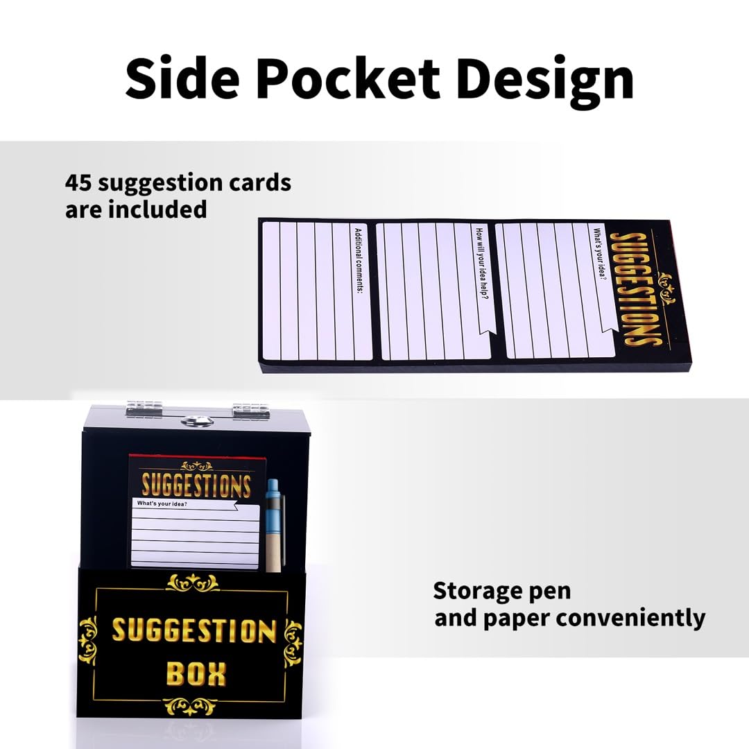 Wall Mounted Acrylic Comment Box with Lock & Cash Pocket - Secure Drop Box for Tips, Donations & Payments (Includes 45 Free Cards) - Perfect for Restaurants, Retail Stores & Offices