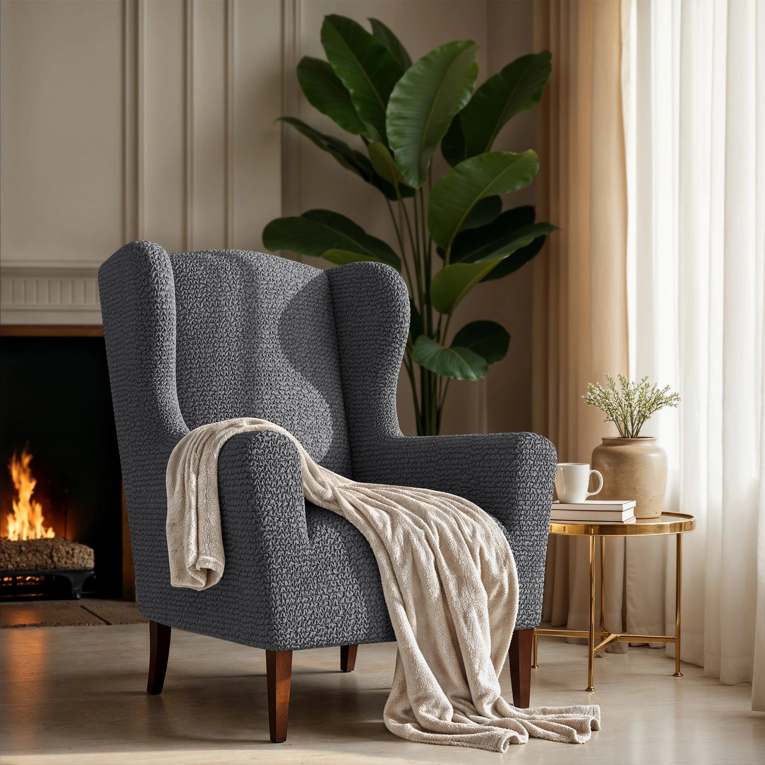 Premium Wingback Chair Slipcover - Microfiber Collection | Washable & Stretchable Furniture Protector for Living Room, Office, or Bedroom
