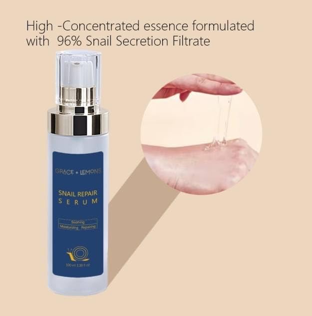 96% Snail Mucin Repair Serum - Anti-Aging Face Serum with Collagen, Vitamin C & E, Centella Asiatica & Snow Mushroom Extract - Korean Beauty Skincare for Soothing Irritation, Reducing Dullness & Dryness - Perfect for Night Routine & Sensitive Skin Care