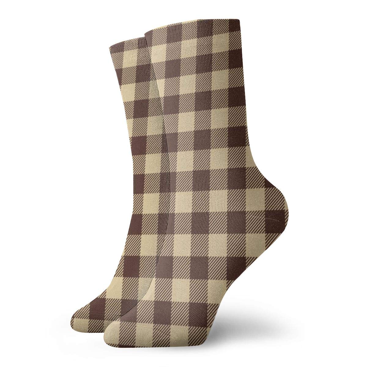 Buffalo Check Plaid Brown Art Socks for Women & Men - 11.8 Inch Soccer Sport Tube Socks - Perfect for Sports, Casual Wear & Gifts