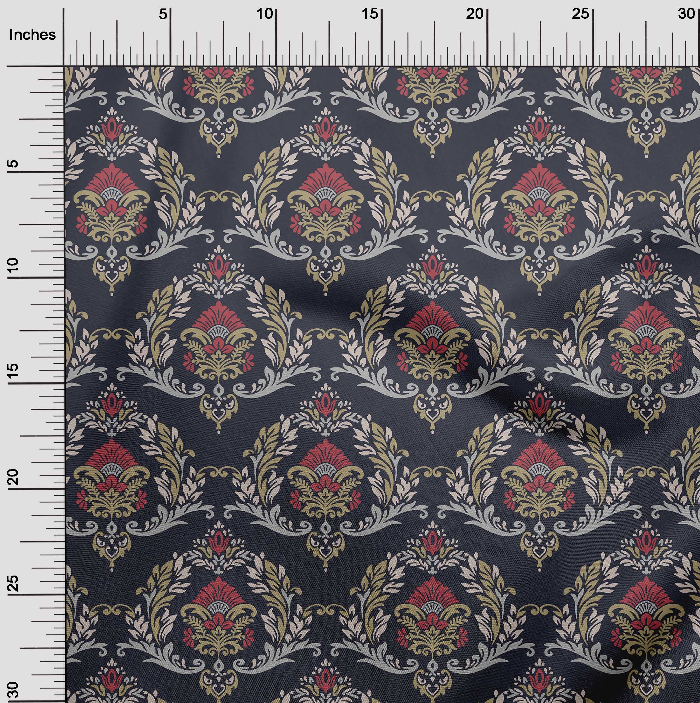 Premium 100% Cotton Poplin Twill Blue Damask Fabric - 56