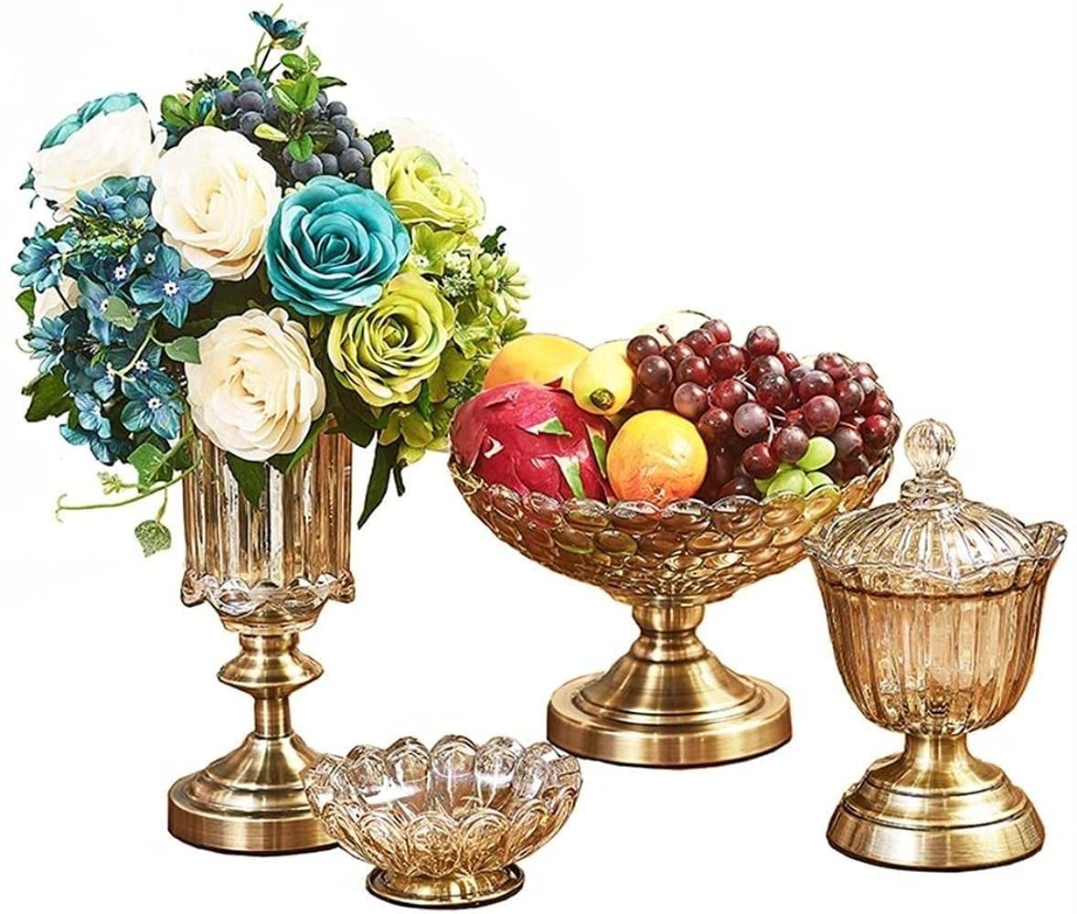 Crystal Glass Fruit Bowl with Metal Stand - Elegant Fruit Plate for Coffee Table Decor, Kitchen & Dining Room Serving Dish | Perfect for Entertaining, Parties & Home Decor