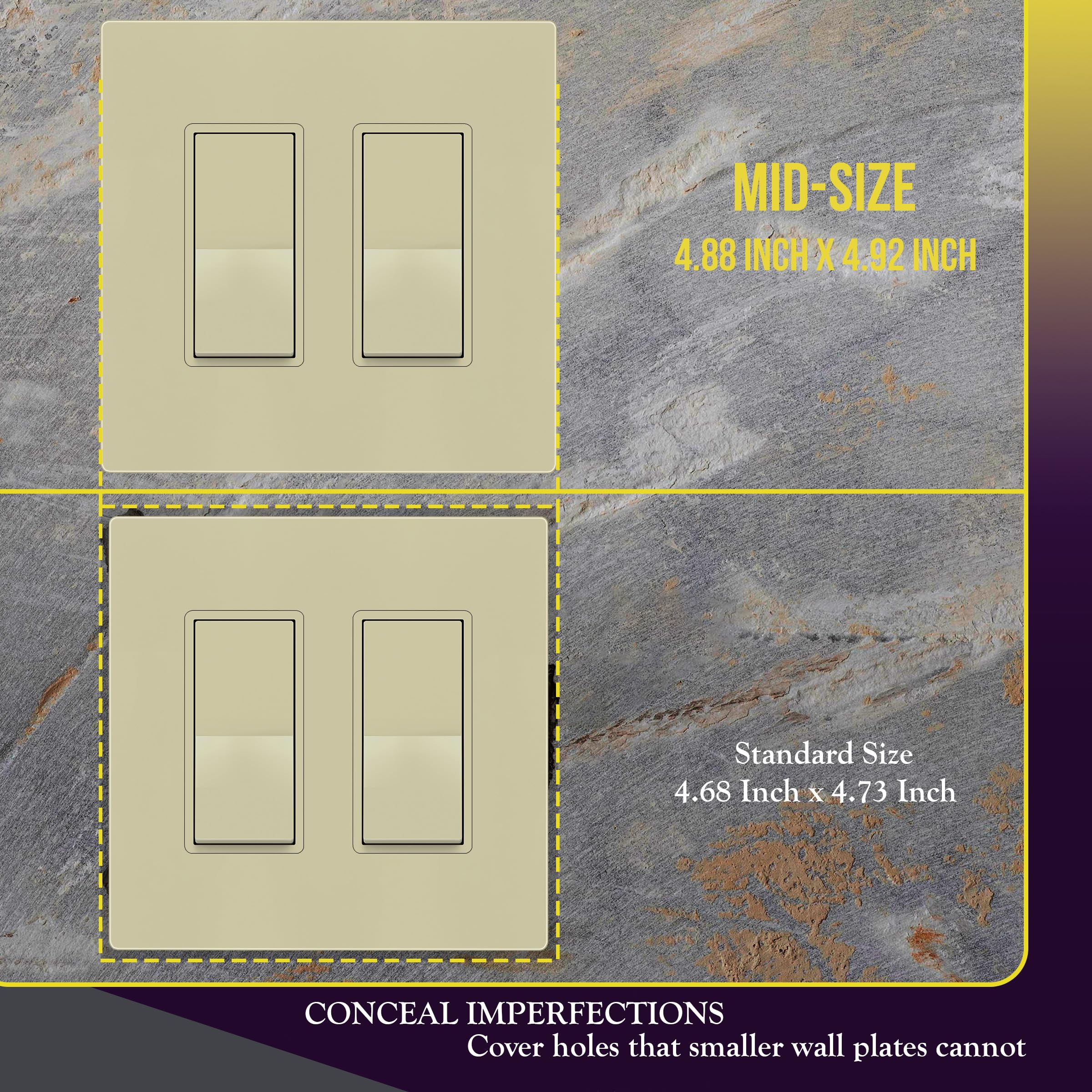 ENERLITES Screwless Decorator Wall Plates - Child Safe Outlet Covers, Gloss Finish Ivory, Midway Size 2-Gang 4.88