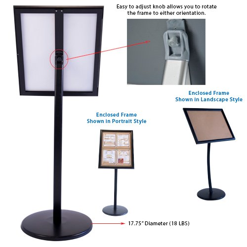 Lockable Rotating Cork Board Menu Stand - Tilted Floor Sign Holder for 8.5” x 11” Menus, Posters & Signs (Displays 4 Items) - Perfect for Restaurants, Cafes & Retail Stores