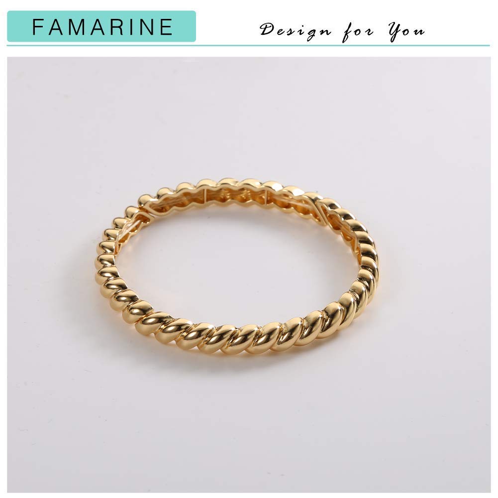 14K Gold Plated Twisted Thin & Chunky Bangle Bracelet Set - Stretchable Elastic Couple Love Bracelets for Anniversary, Wedding, Valentine's Day Gift (Him & Her)