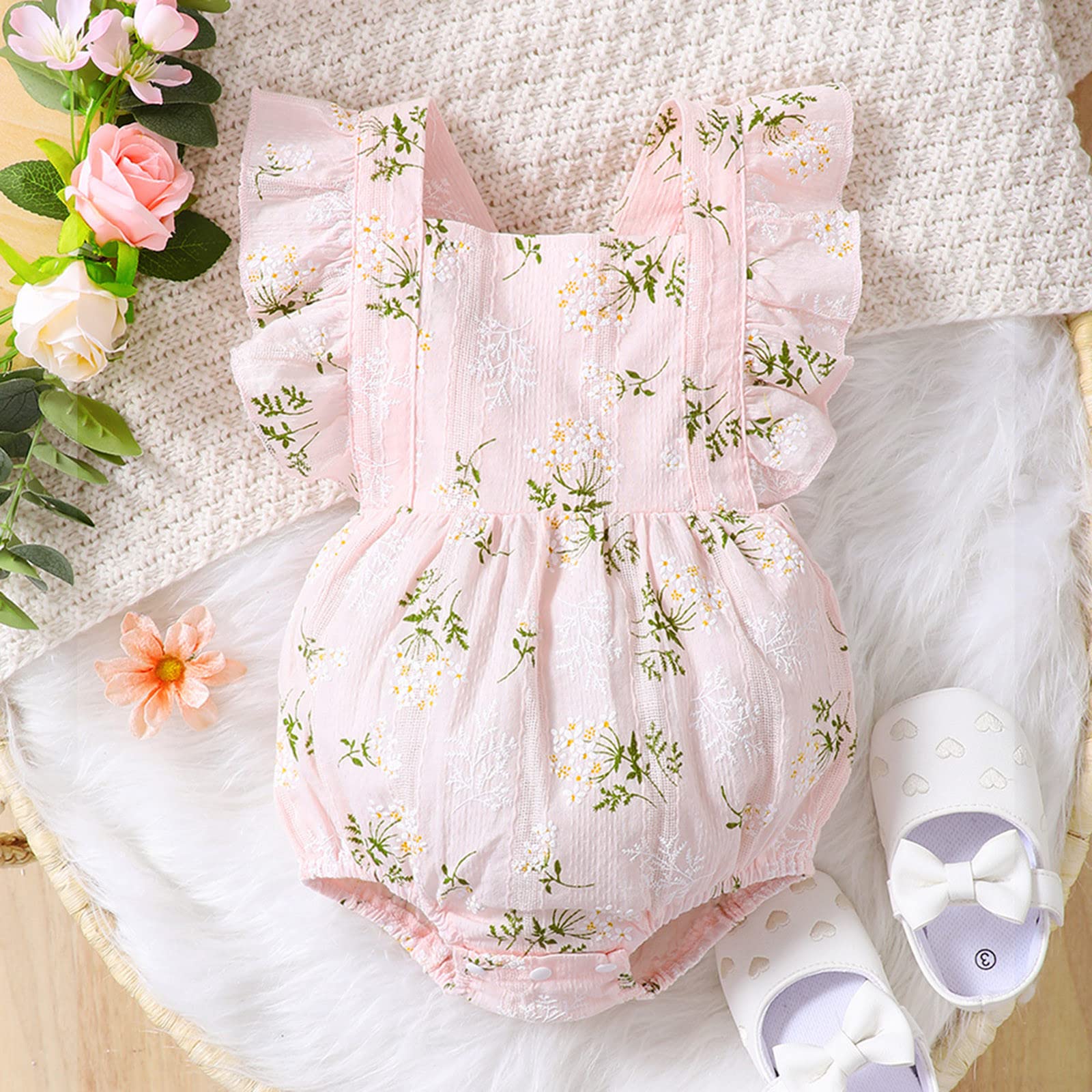 Toddler Girls Sleeveless Floral Romper Jumpsuit - Breathable Baby Bodysuit for Infant & Kids - Perfect for Summer Playdates, Beach Outings & Casual Wear