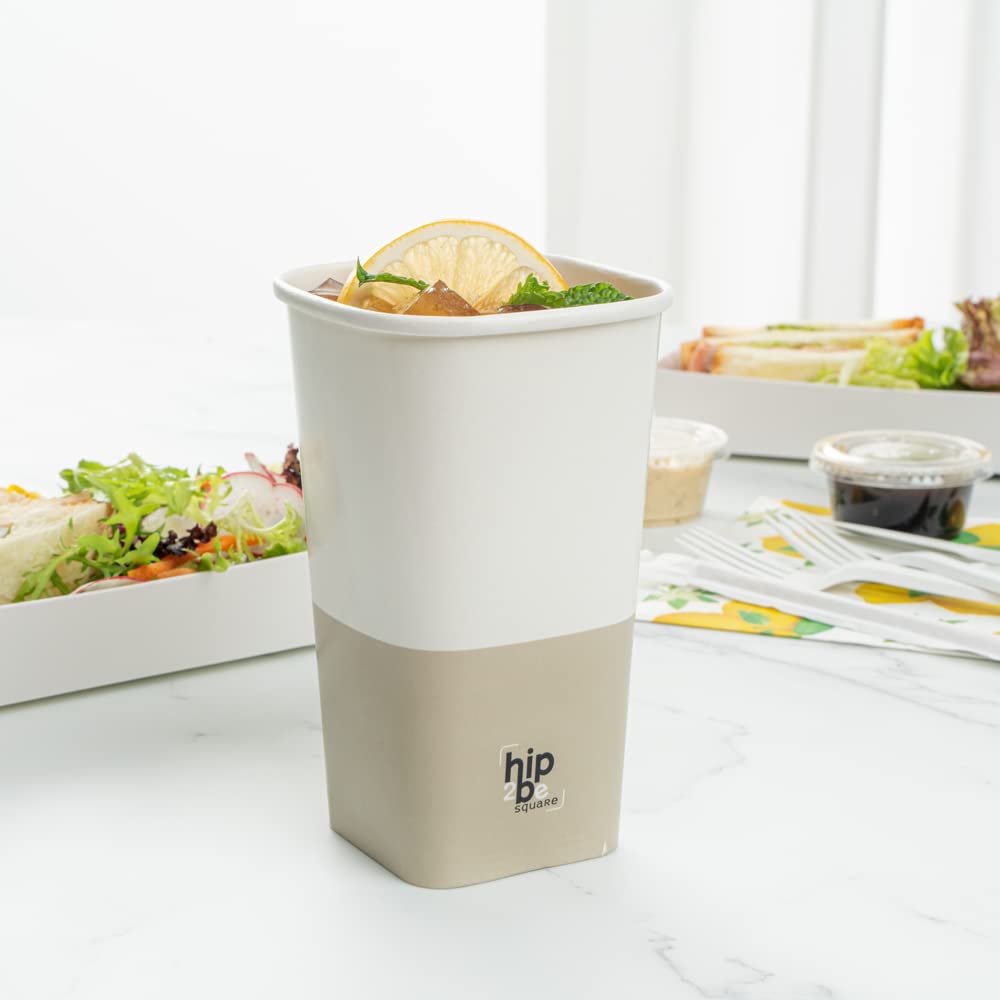 Restaurantware Hip 2 Be Square 16oz Paper Coffee Cups - Leakproof, Reusable, Double PE Lined for Hot & Cold Drinks (Lids Sold Separately) - Perfect for Coffee Shops, Offices, and Catering Events