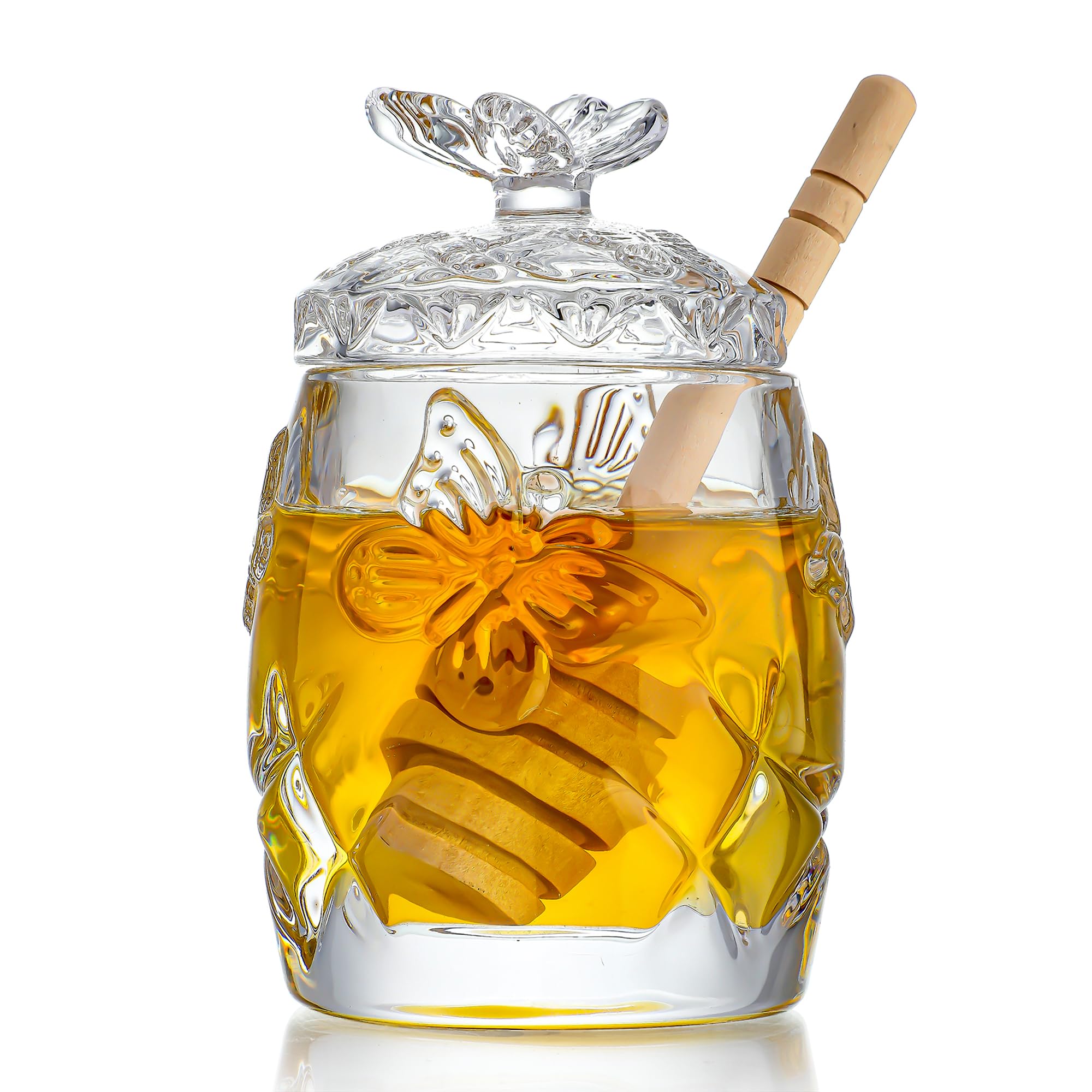 Premium Clear Crystal Honey Jar with Dipper & Lid - 4.5oz Glass Honey Pot for Home Kitchen - Perfect for Tea, Coffee, Breakfast & Gift Giving