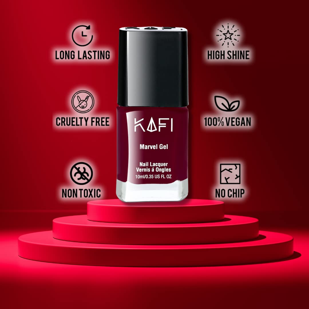 KAFI Burgundy Red Gel Nail Polish - Vegan & Cruelty-Free Nail Lacquer, No UV Light Needed, High Shine & Long Lasting, 12-Free Non-Toxic Formula (10ml) - Perfect for Salon, Home Manicures & Special Occasions | Made in Luxembourg