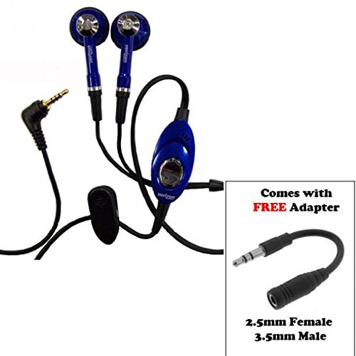 Verizon Wired Headset with Microphone - Hands-Free Dual Earbuds for Motorola Moto G7/G7 Power/G7 Play - Includes 2.5mm to 3.5mm Adapter (Blue) - Perfect for Driving, Office Calls & Online Meetings