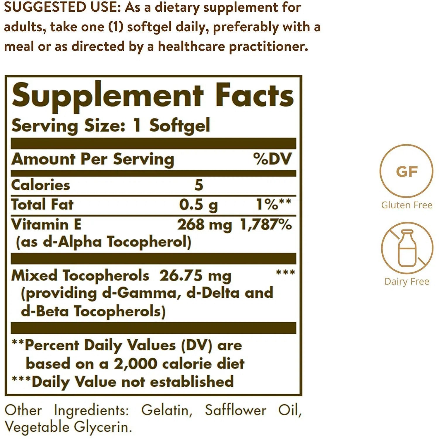 Solgar Naturally Sourced Vitamin E 268 mg (400 IU) Softgels - Antioxidant Support for Skin & Immune Health - Vegan, Non-GMO Supplement for Daily Wellness & Heart Health