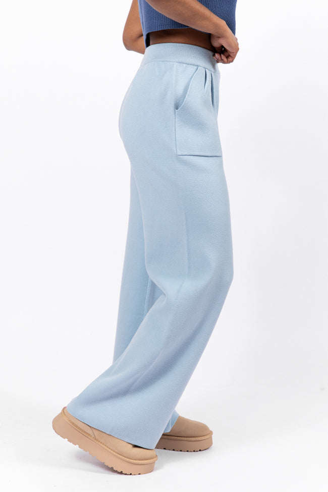 Light Blue Wide Leg Sweater Pants for Women - Cozy Lounge Pants for Relaxing at Home, Yoga & Casual Outfits | Final Sale