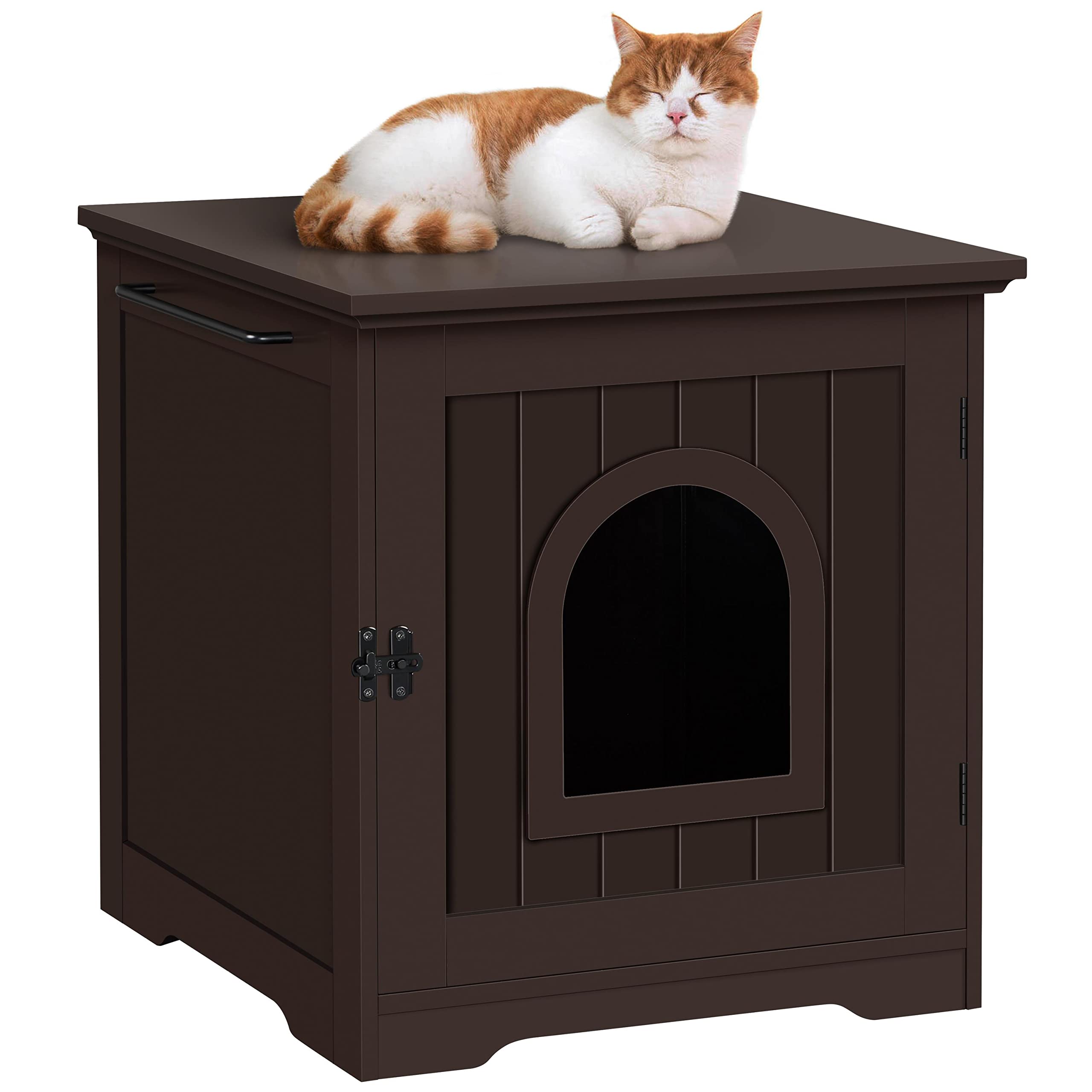 Topeakmart Enclosed Cat Litter Box Enclosure - Sturdy Pet Side Table with Ventilation Holes | Indoor Hidden Cat Washroom | Decorative Living Room Furniture for Cats | Perfect for Small Spaces & Home Decor