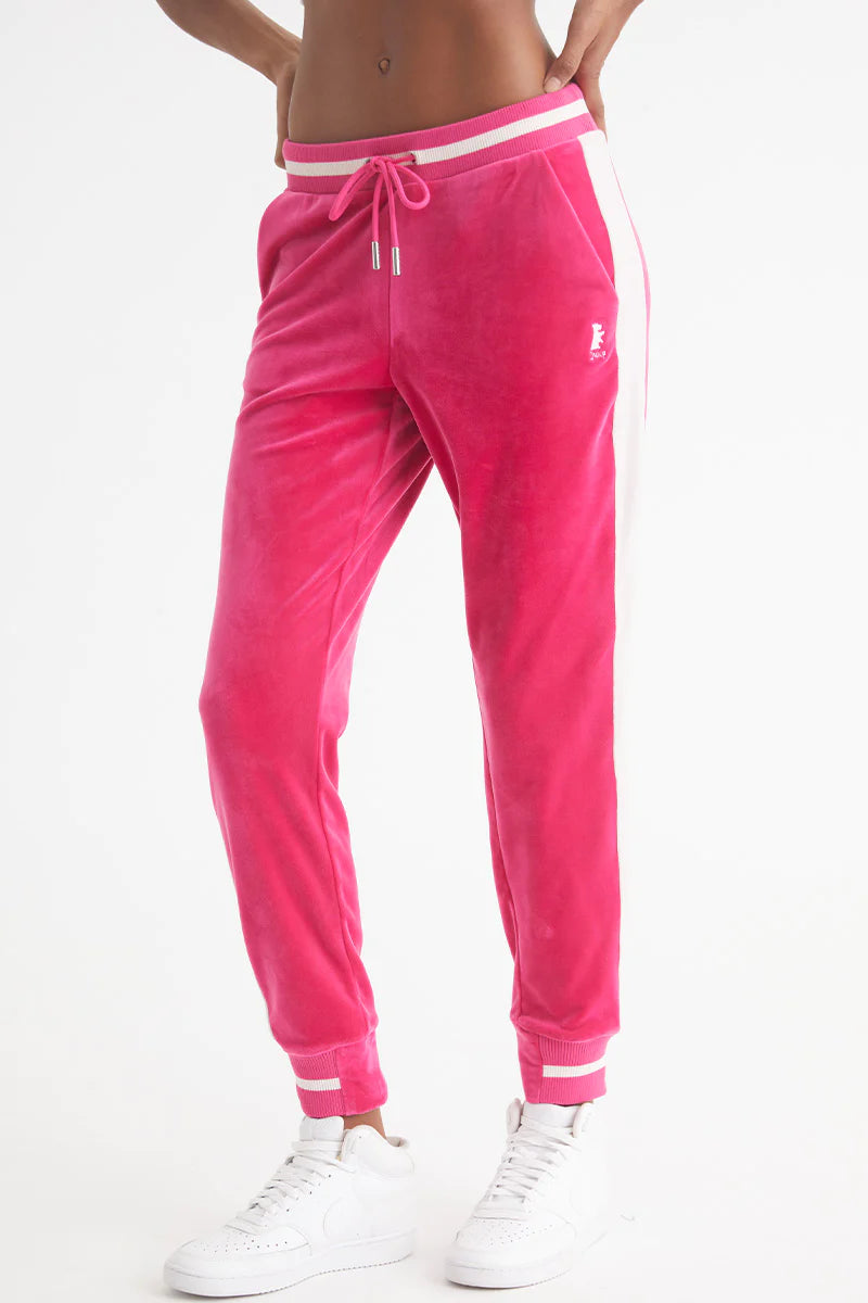 Contrast Rib Velour Joggers for Women - Soft Comfortable Lounge Pants with Elastic Waistband - Perfect for Yoga, Running, and Casual Wear