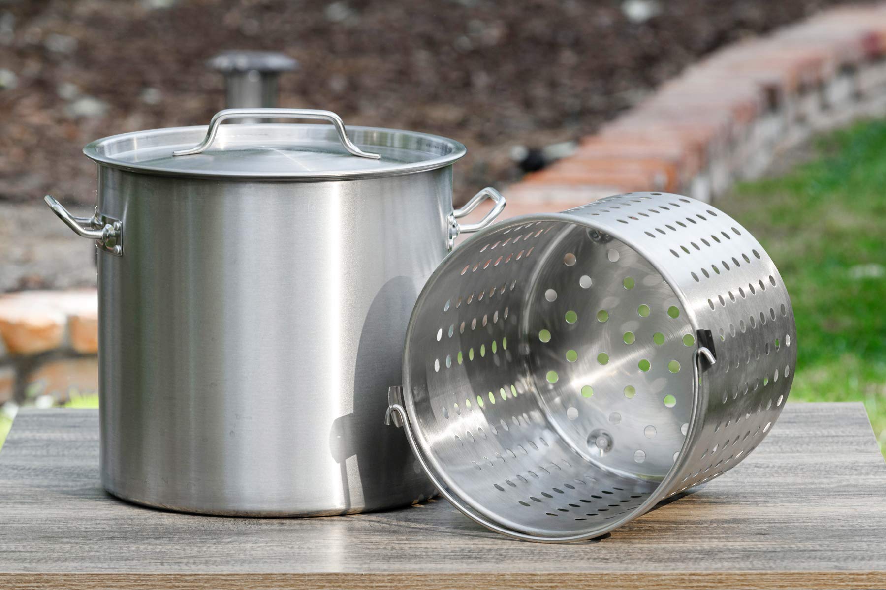 Barton 32Qt Commercial Stainless Steel Stock Pot with Strainer Basket - Food Grade 304 Turkey Fryer, Crawfish & Clam Steamer for Home Kitchen & Restaurant Use