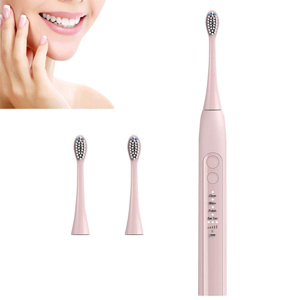 Sonic Electric Toothbrush with 2 Replaceable Brush Heads, Wireless Inductive Charging, IPX7 Waterproof - Pink | Perfect for Travel, Home & Daily Oral Care