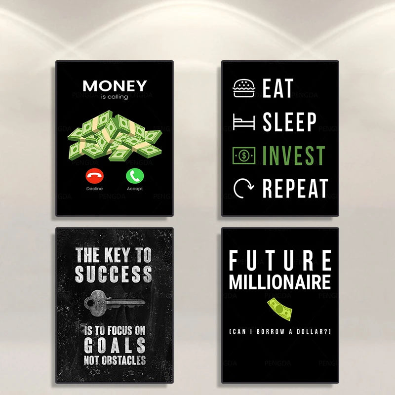Motivational Wall Art - 'Money Is Calling Eat Sleep Invest Repeat' Inspirational Quote Canvas Print for Office, Bedroom & Home Decor - Perfect Gift for Investors & Entrepreneurs