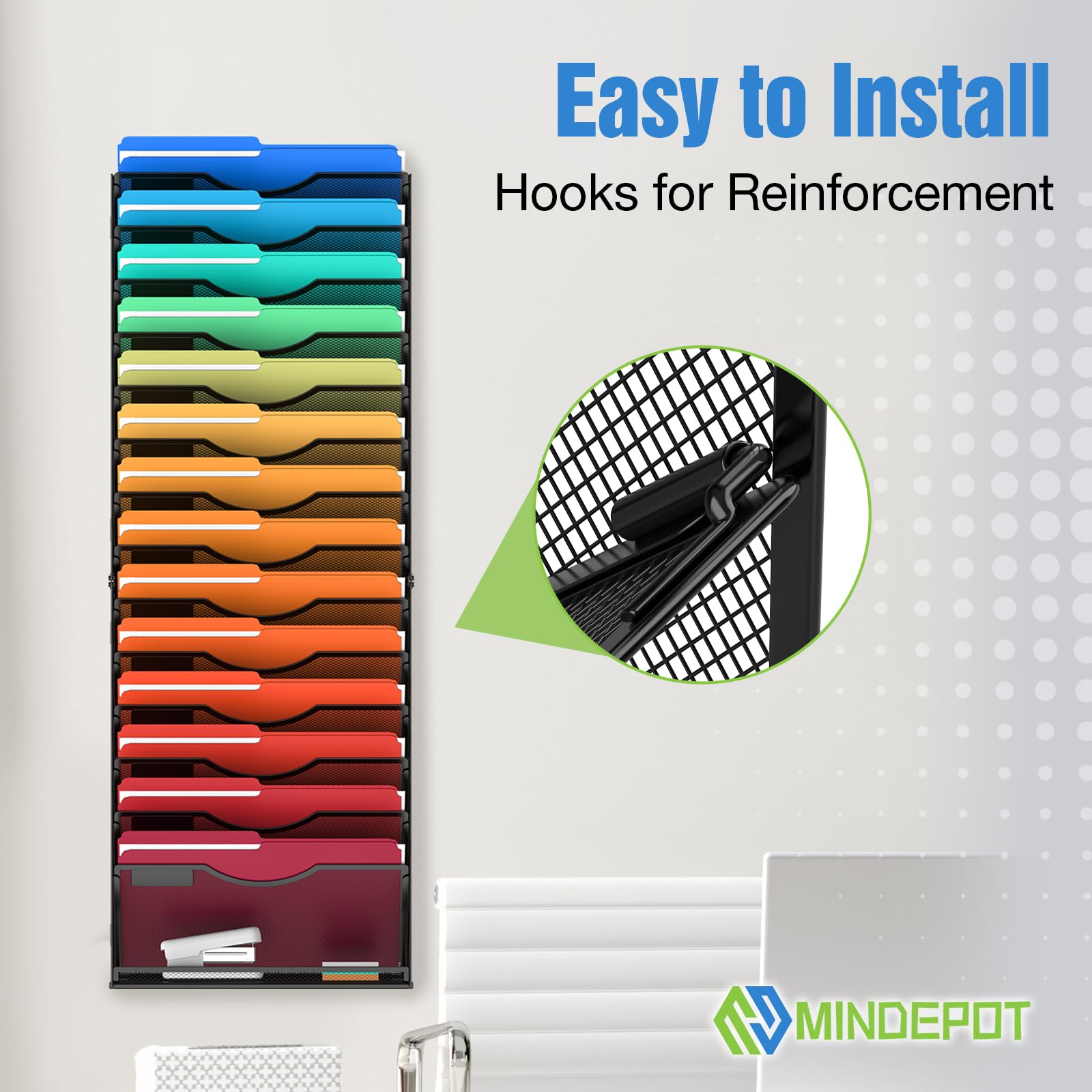 15-Tier Wall File Organizer - Hanging Document Holder for Papers, Mails, Folders & Magazines - Office, School & Home Organization - Black - Perfect for Desk Space Saving & Clutter-Free Workspaces