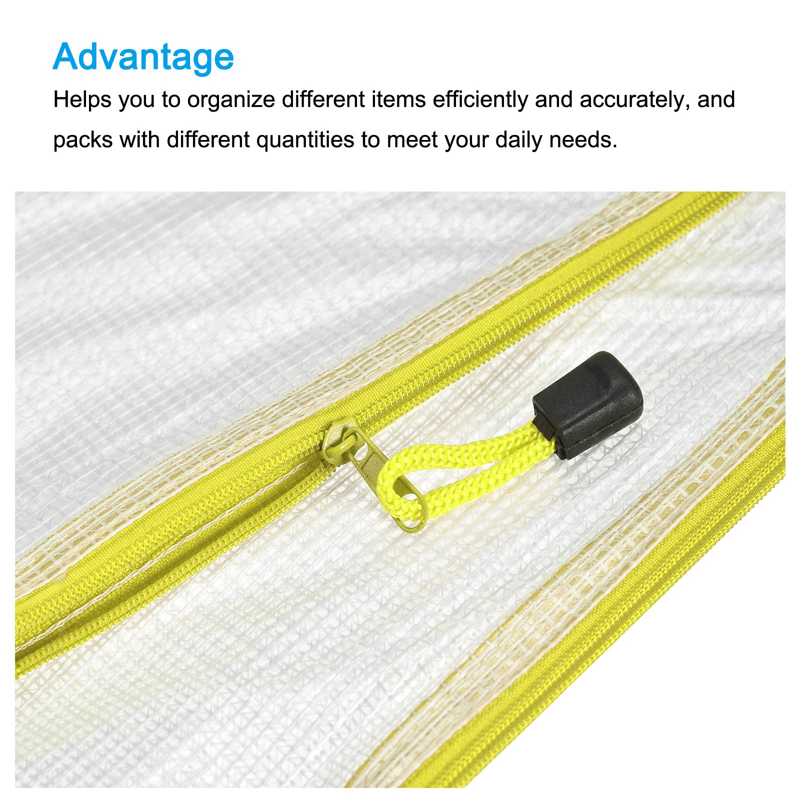 Meccanity A3 Mesh Zipper Bags - 3 Pack Yellow Plastic Document Folders with Secure Zipper for Office, School & Travel | Waterproof File Pouches for Organizing Papers, Receipts & Important Documents