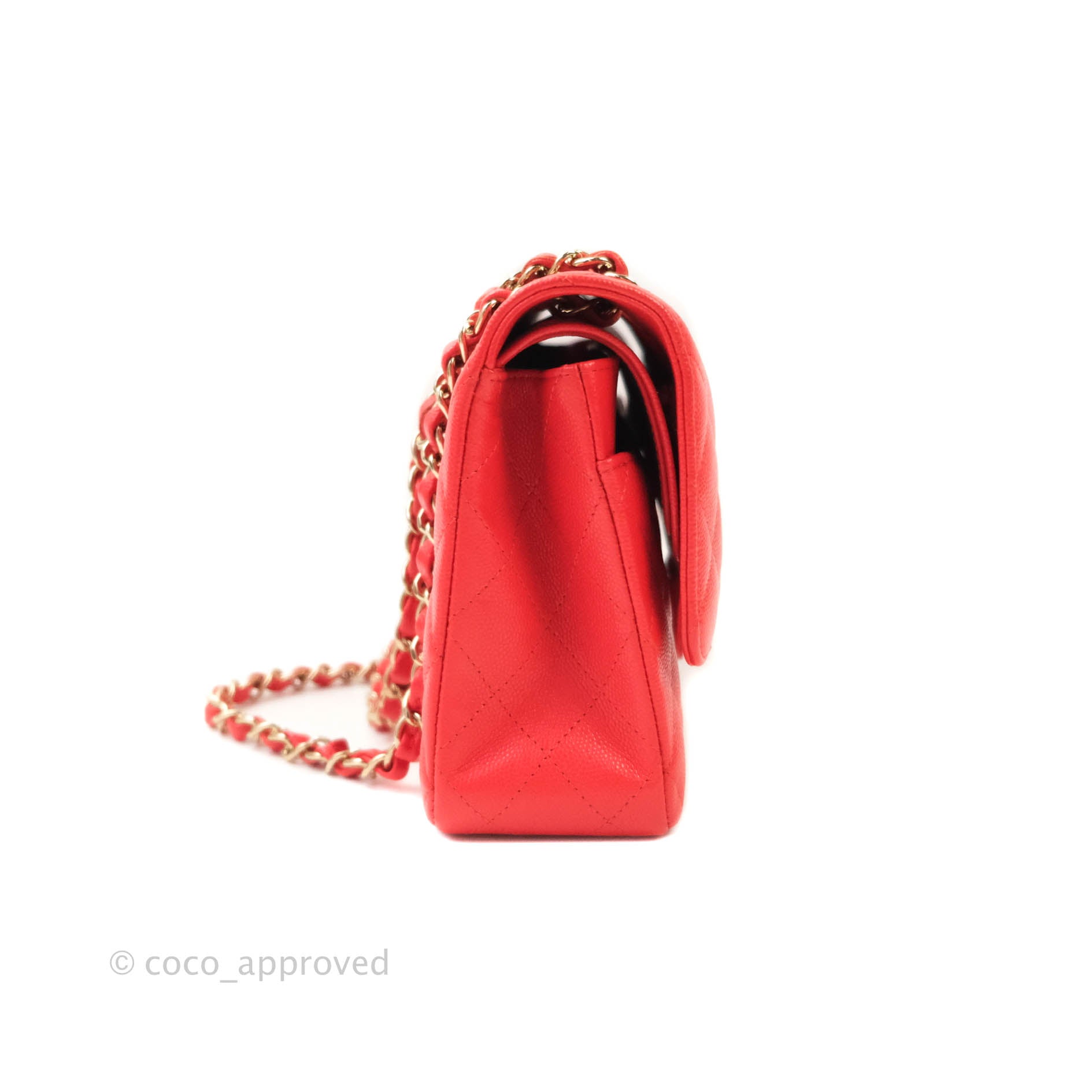 Chanel Classic Medium Double Flap Bag in Red Caviar Leather with Gold Hardware - Luxury Handbag for Women, Perfect for Parties, Weddings & Everyday Elegance