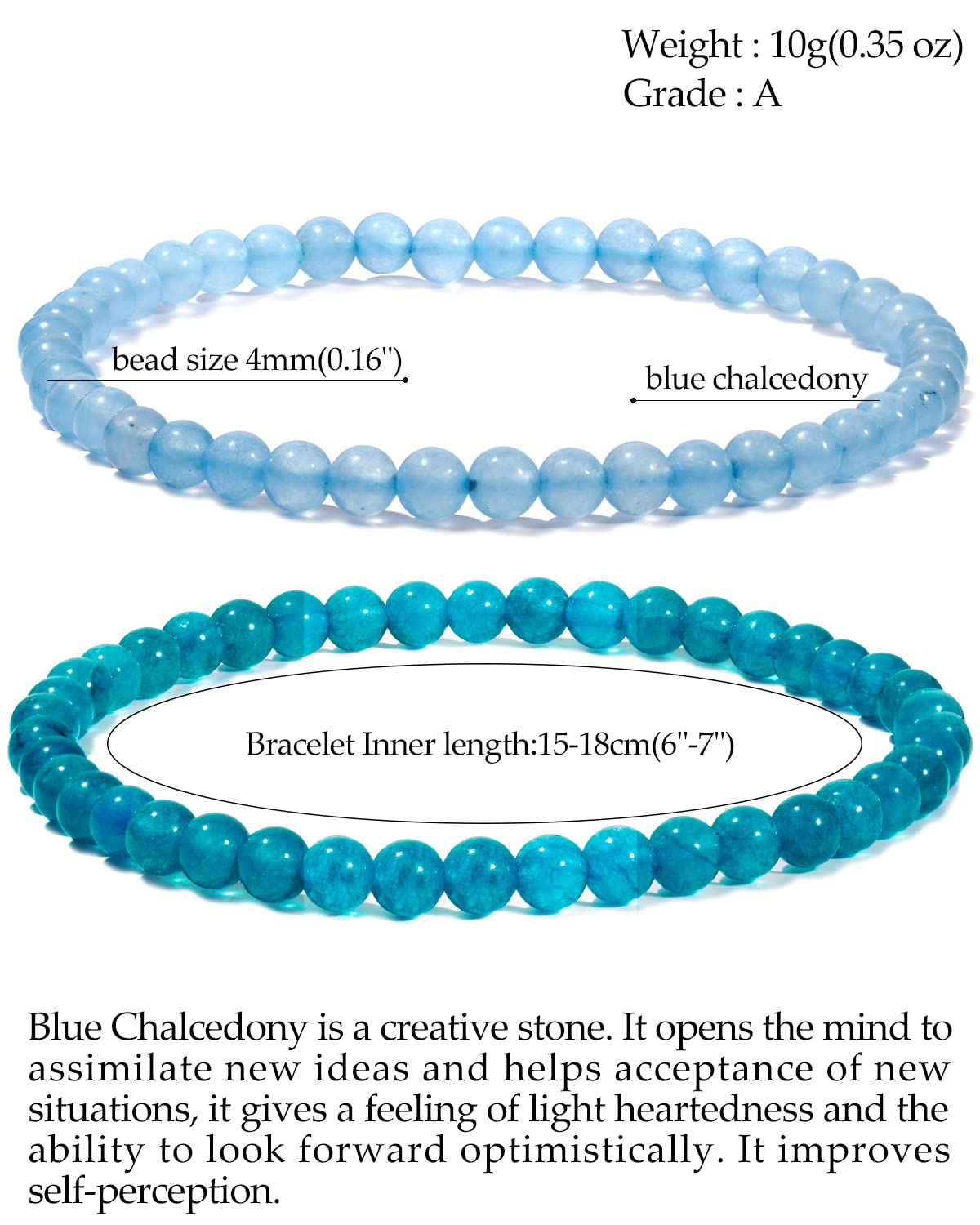 Jewboo 2Pcs Genuine Semi-Precious Stone Friendship Beaded Bracelets for Women - 4mm Crystal & Gemstone Stretch Healing Bracelets - Perfect for Yoga, Meditation & Gift Giving